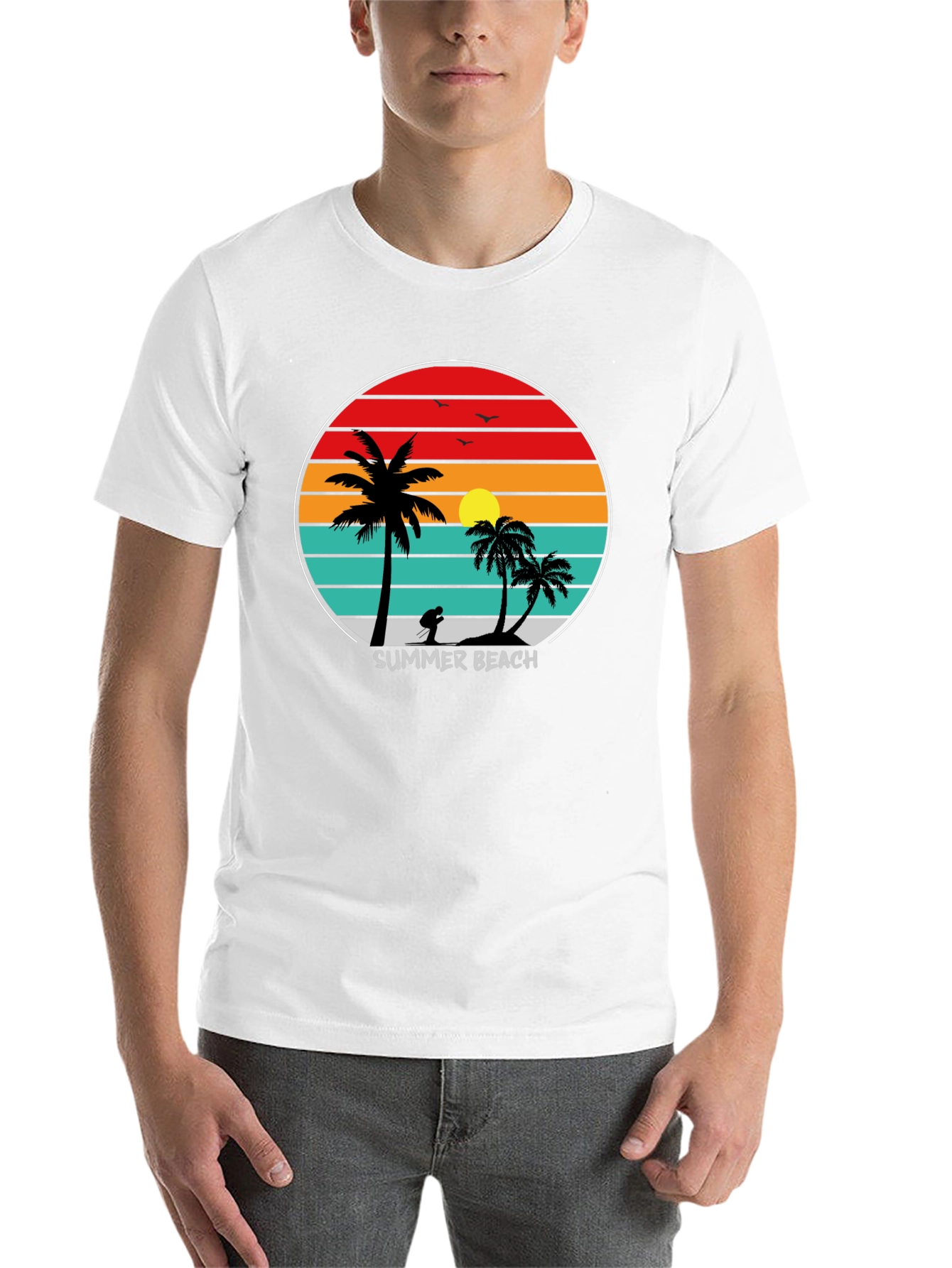 Black Summer Beach Sunset Palm Tree T-Shirt view 14