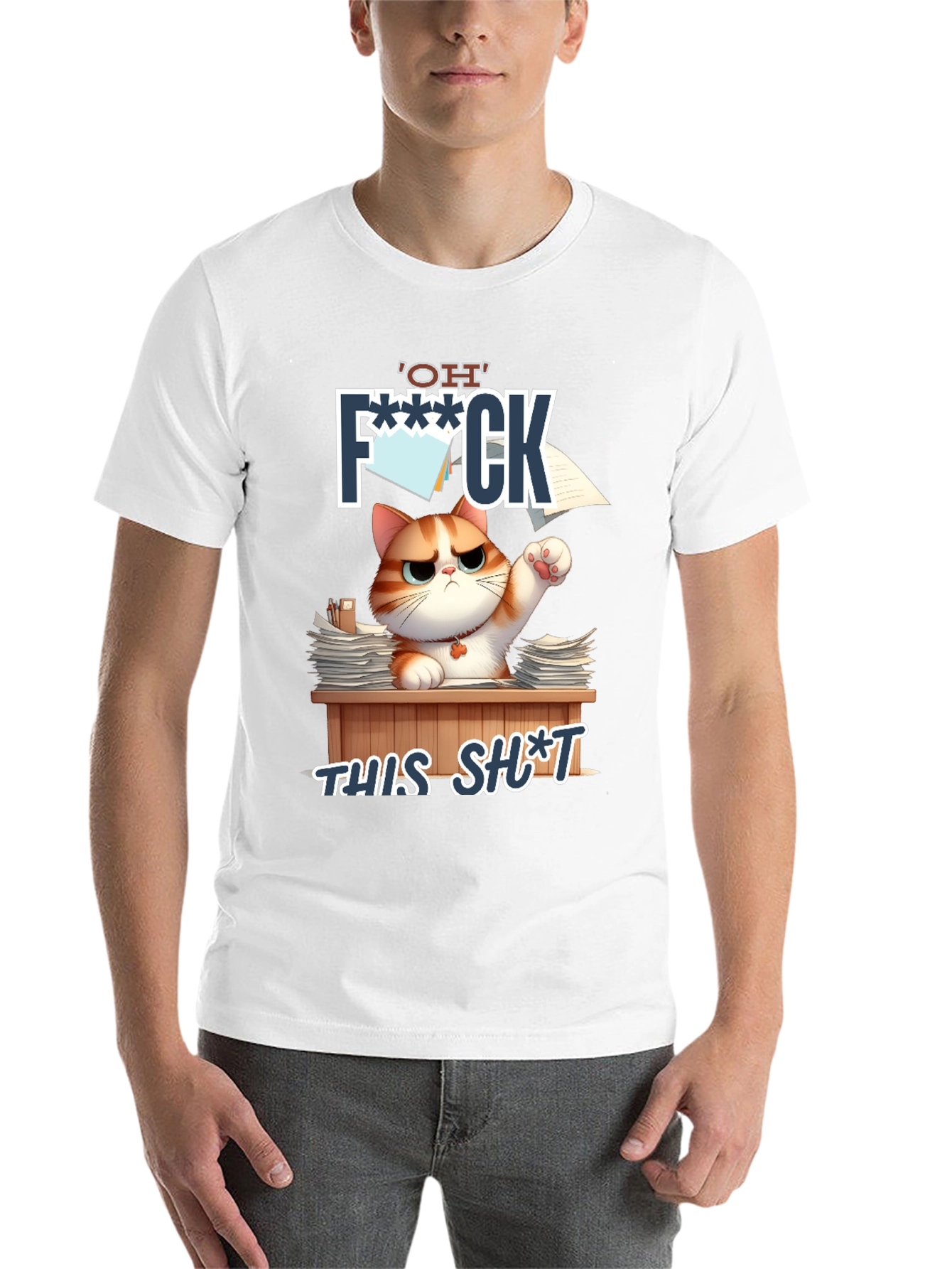 Black Funny Cat 'OH F*** THIS S***' Graphic T-Shirt view 14