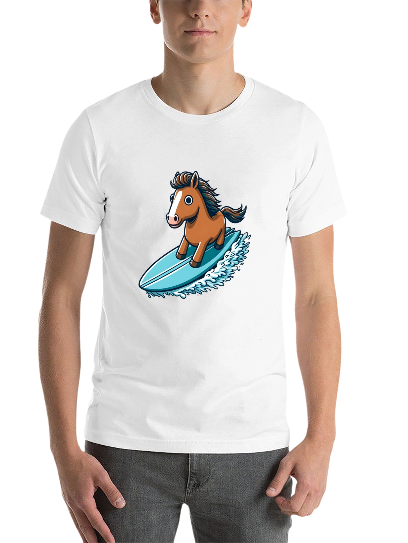 Black Horse Surfing T-Shirt - Unique Cartoon Design view 14