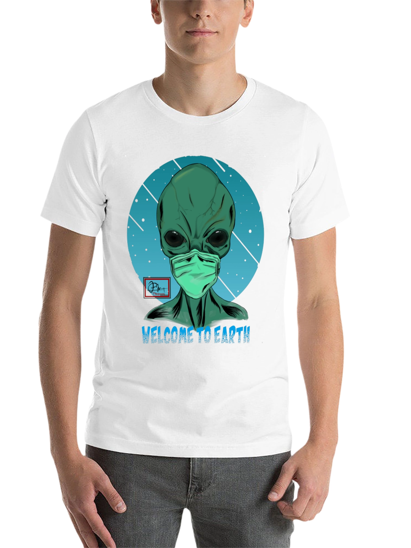 Black Welcome Alien T-Shirt - Funny Graphic Tee view 14