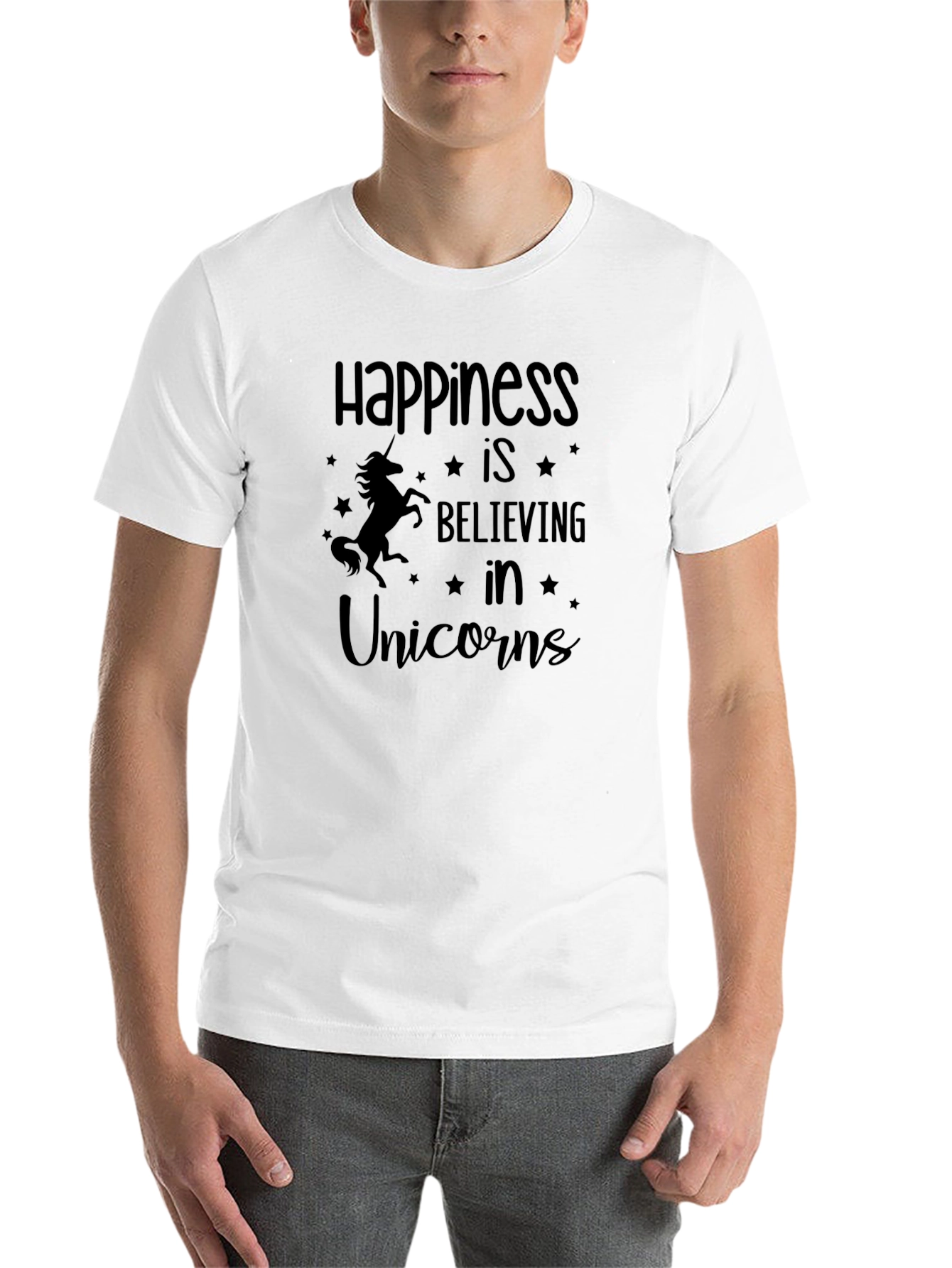 Happiness Unicorn Graphic Tee - Black Cotton T-Shirt - 14