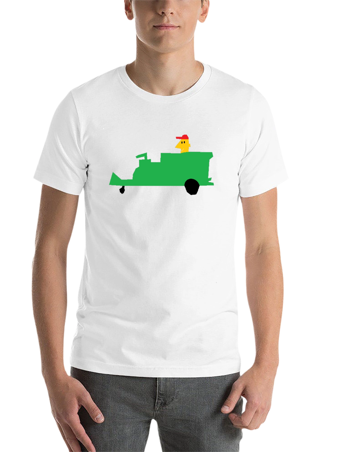 Black Retro T-Shirt: Pixelated Green Tractor Ride view 14