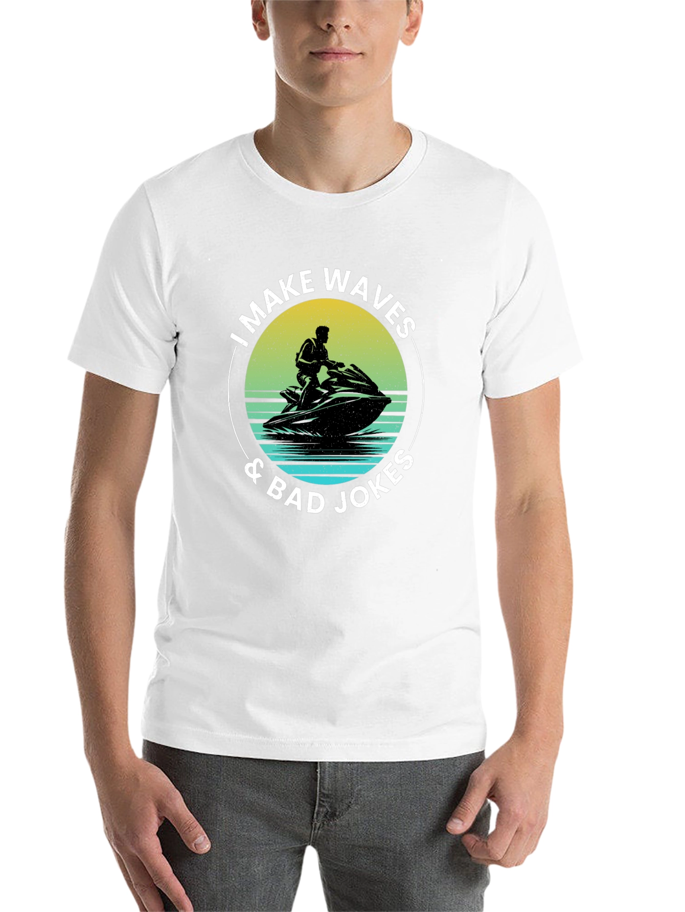 Black I Make Waves & Bad Jokes T-Shirt view 14