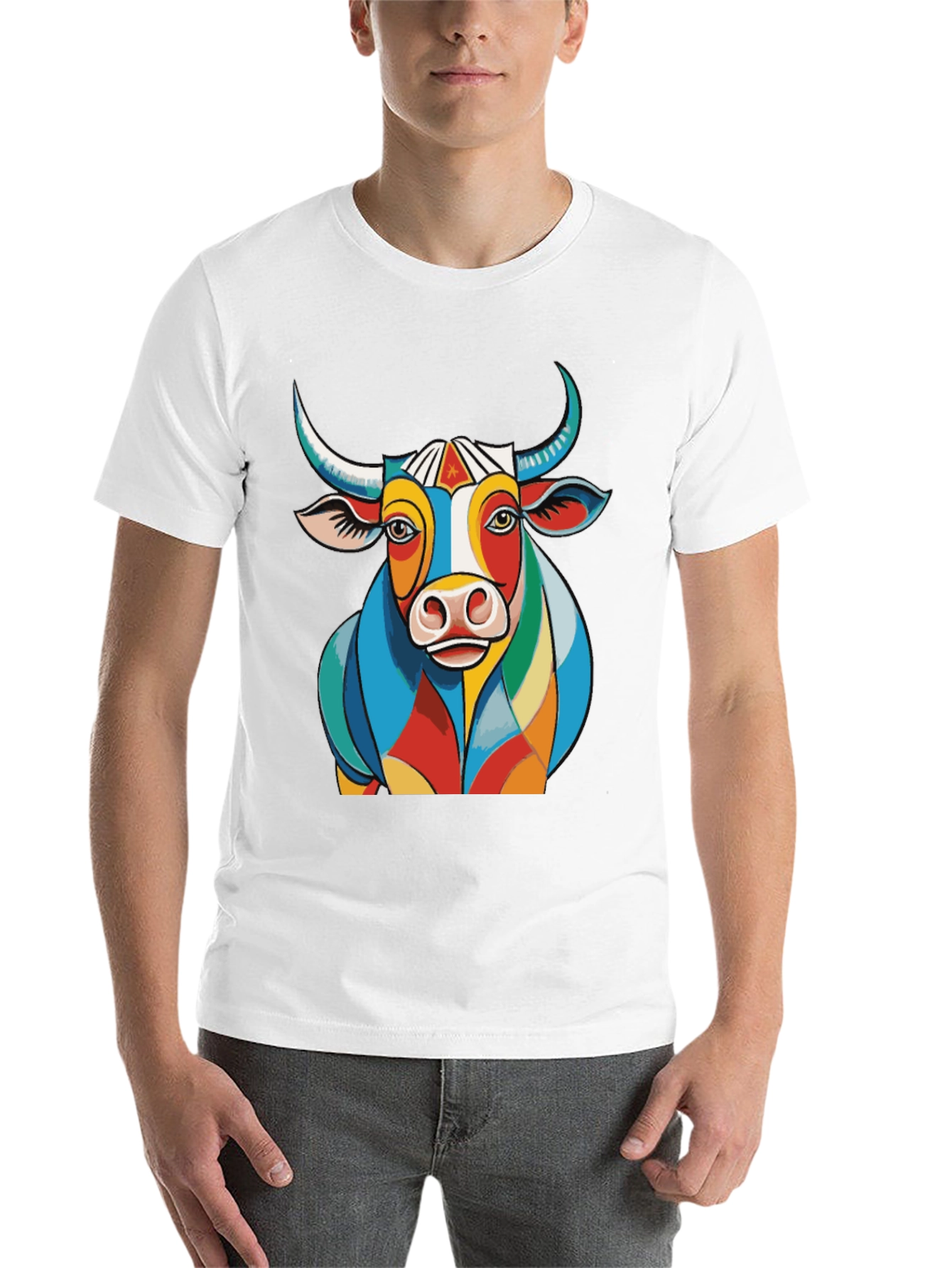 Black Colorful Bull Graphic Tee - Unique Design view 14