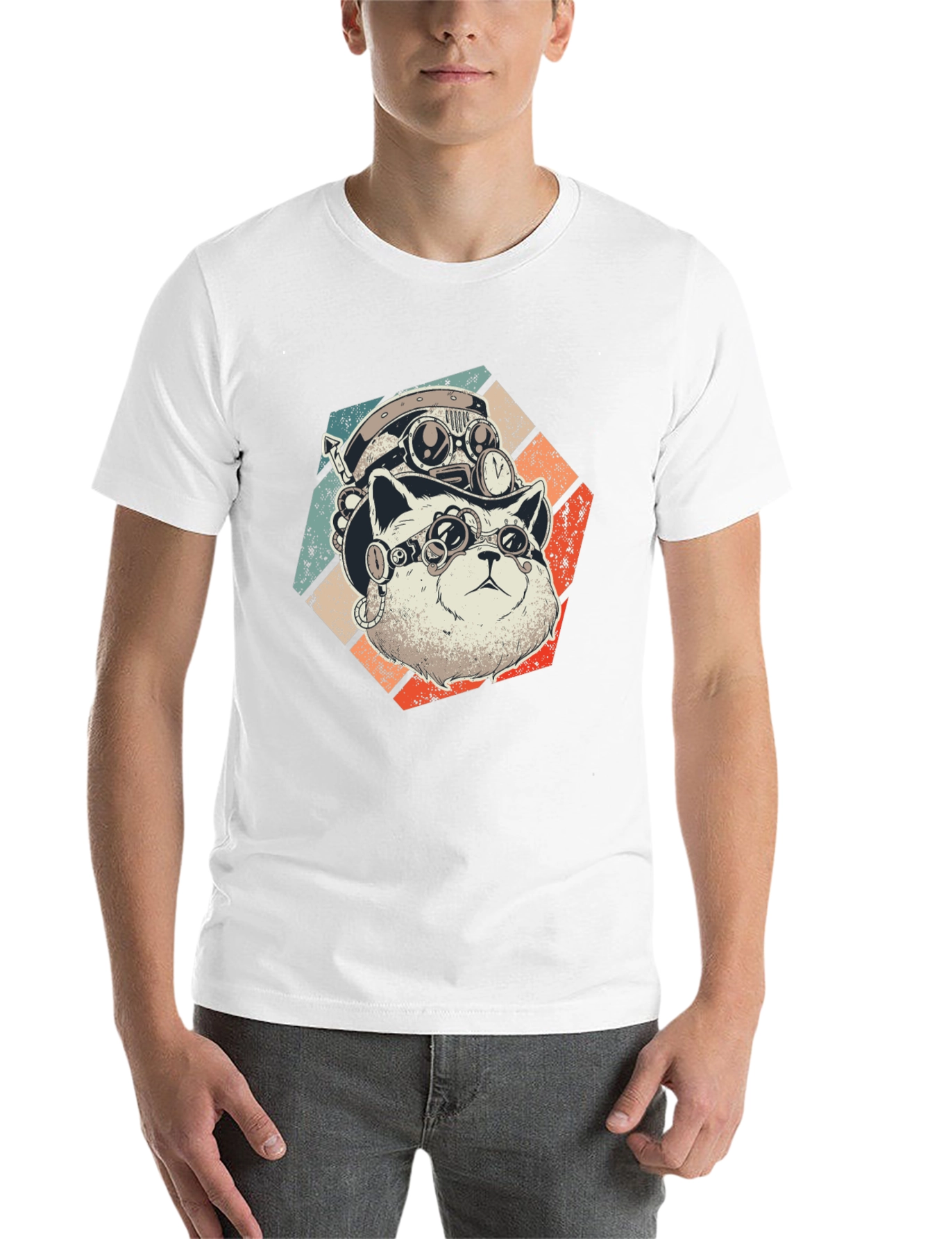 Black Steampunk Cat T-Shirt - Retro Style  view 14