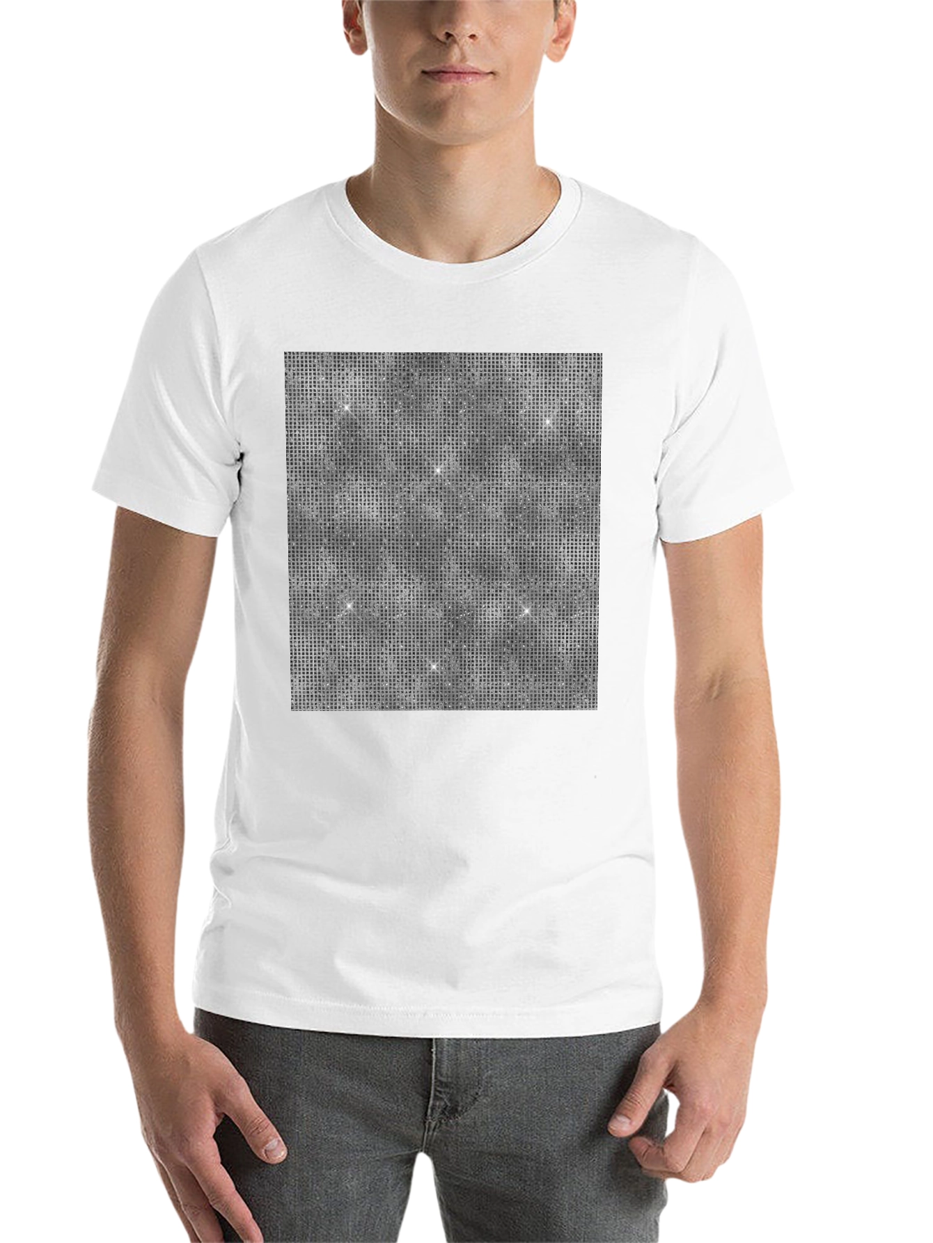 Black Glitter Grid Men's Black T-Shirt view 14