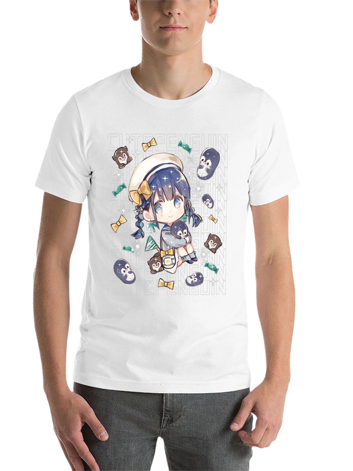Black Anime Cute Penguin Black T-Shirt view 14