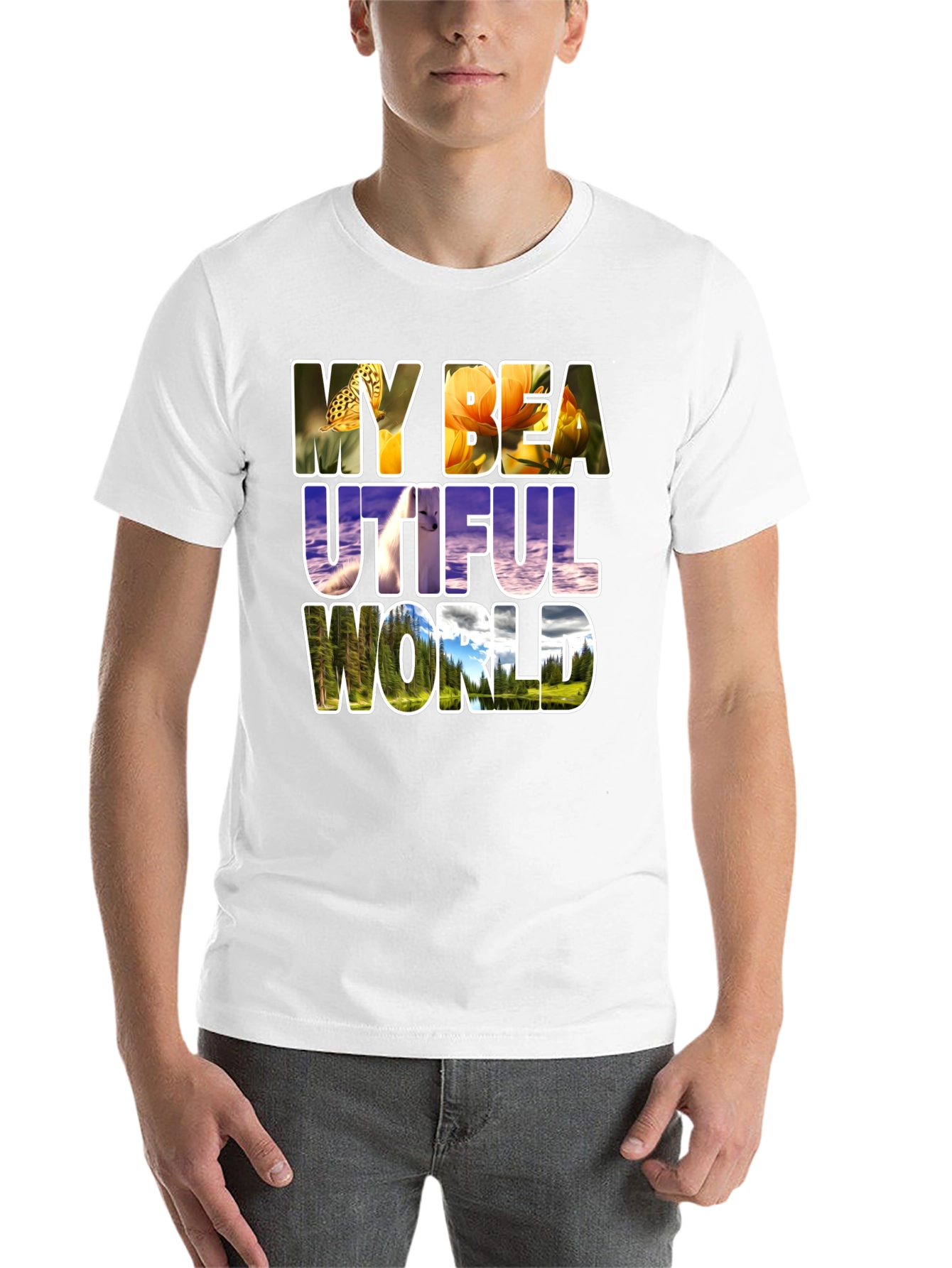 Black Nature Filled Graphic Tee - "My Beautiful World" T-Shirt view 14