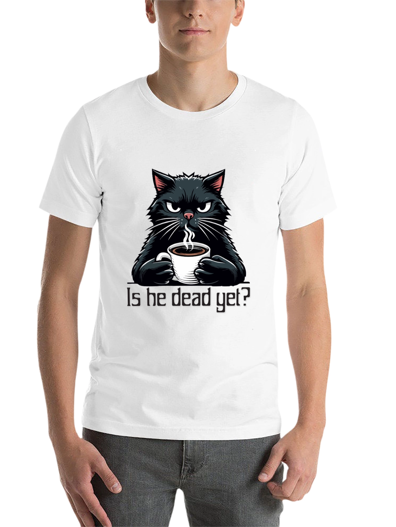 Black Grumpy Cat Coffee T-Shirt - "Is He Dead Yet?" view 14