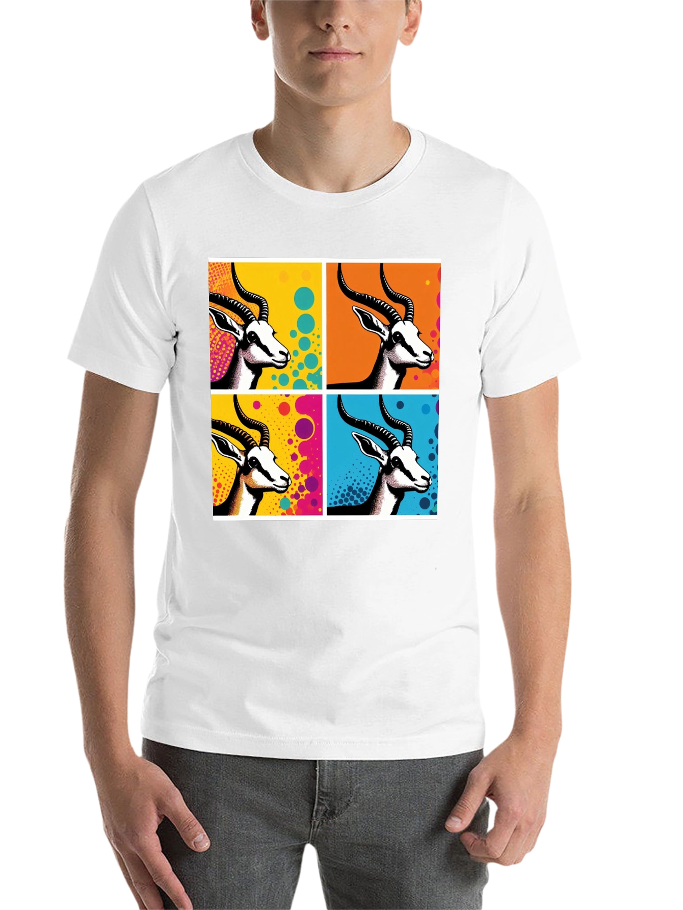 Black Pop Art Gazelle Graphic Tee - Stylish Men's Black T-Shirt view 14