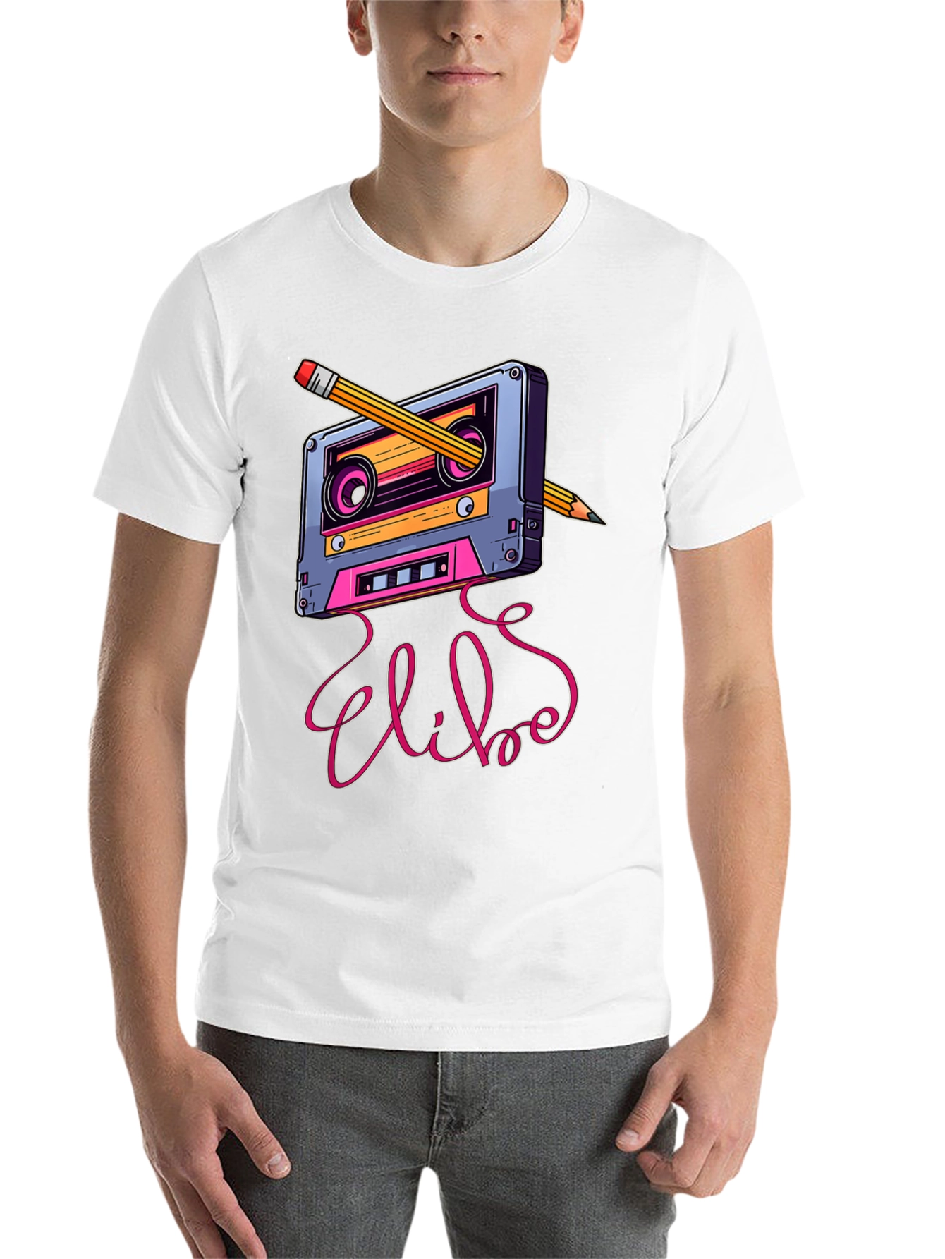 Black Retro Cassette Tape & Pencil Graphic Tee view 14