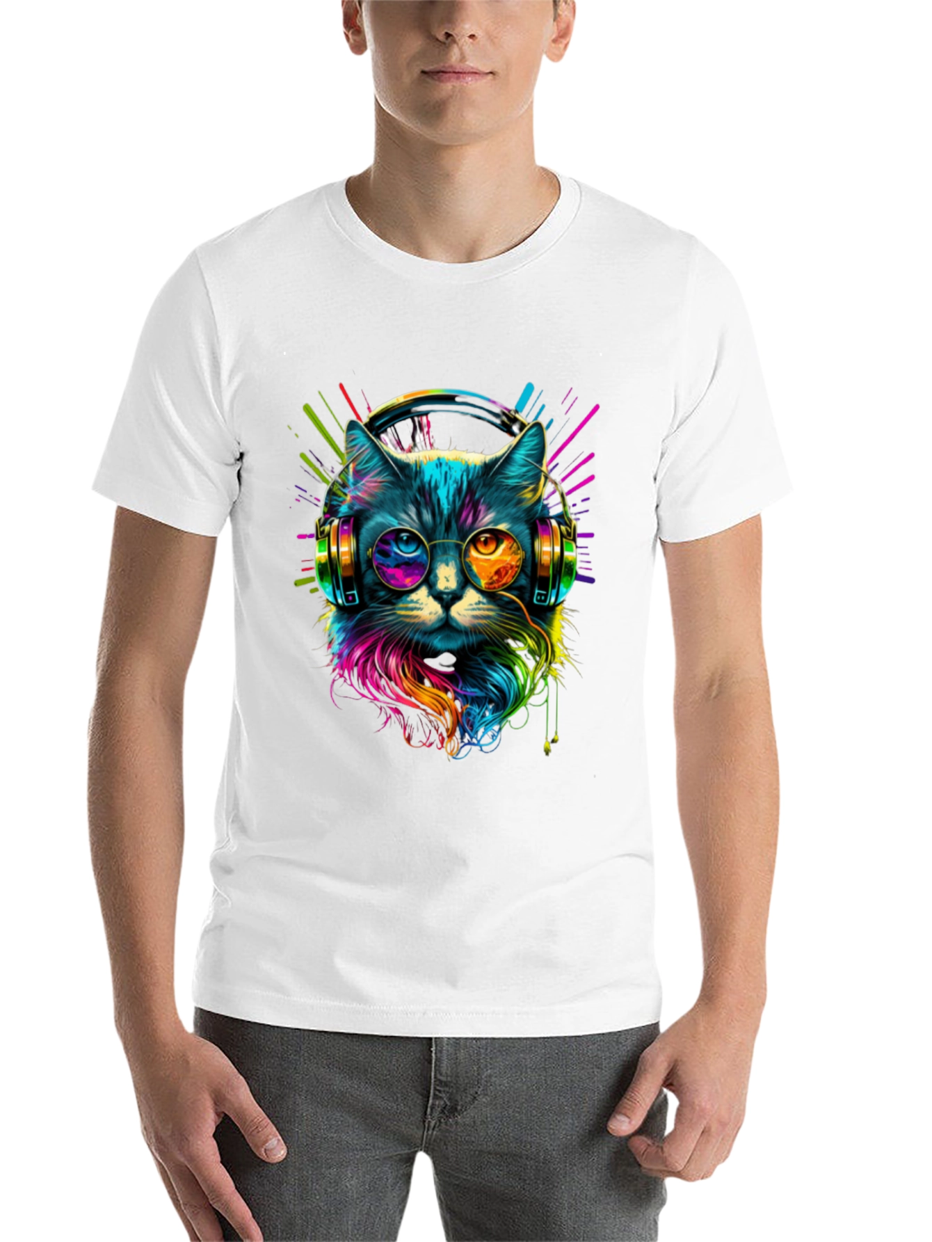 Black Neon Cat DJ T-Shirt - Unique Graphic Tee view 14