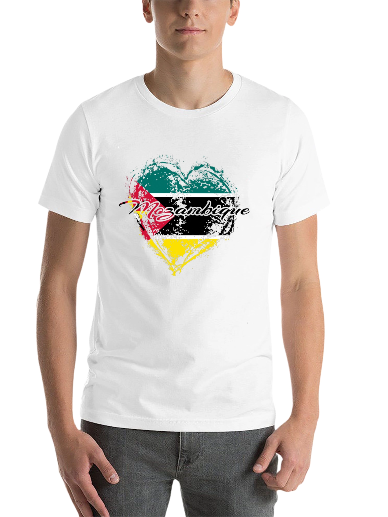 Black Mozambique Flag Heart Graphic T-Shirt - Black view 14
