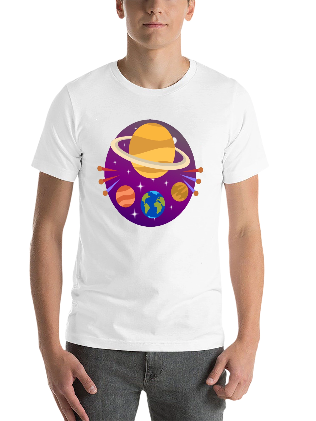 Black Cosmic Planets Graphic Tee - Black Cotton Blend view 14