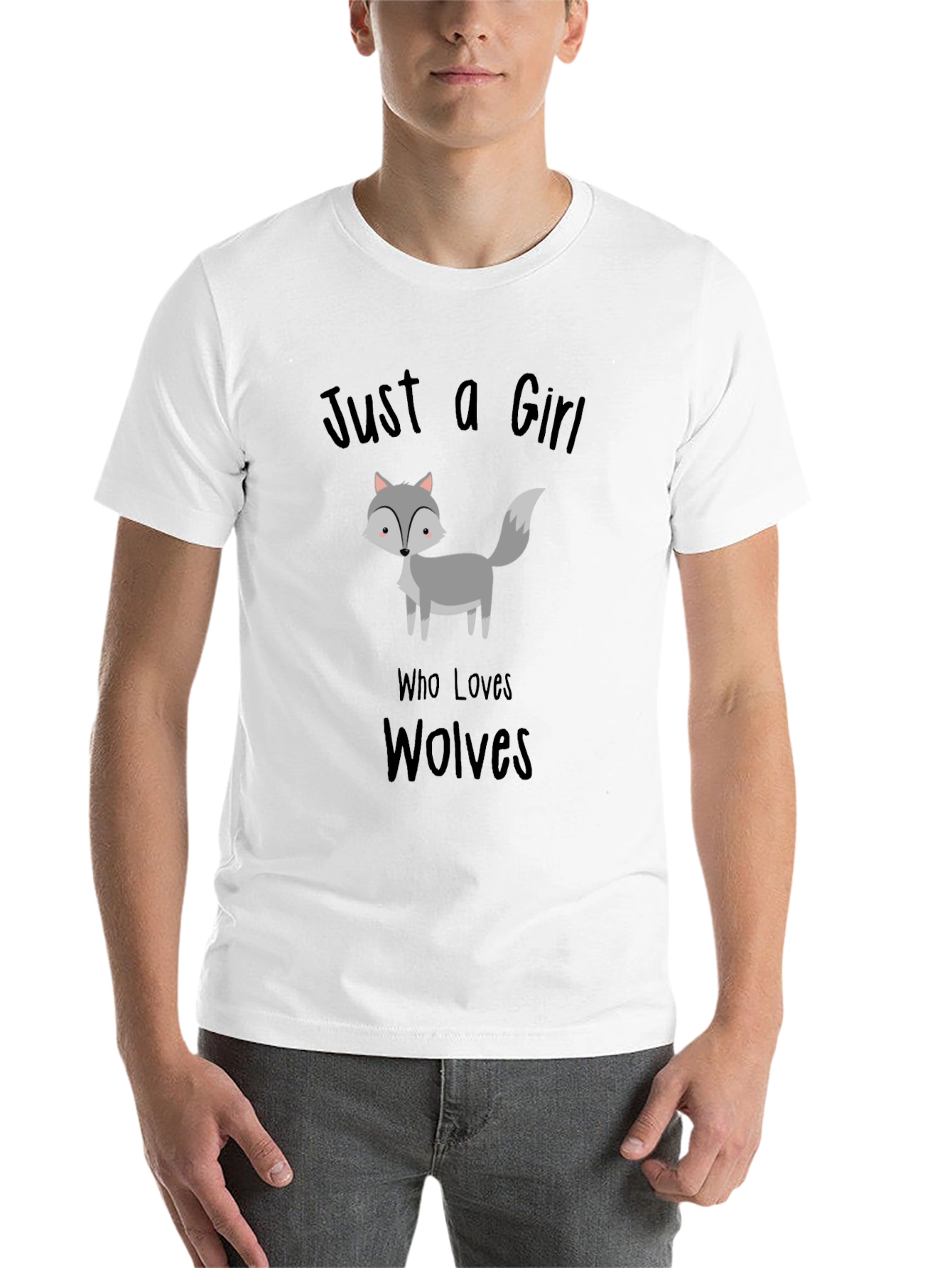 Black Just a Girl Who Loves Wolves T-Shirt, Black view 14