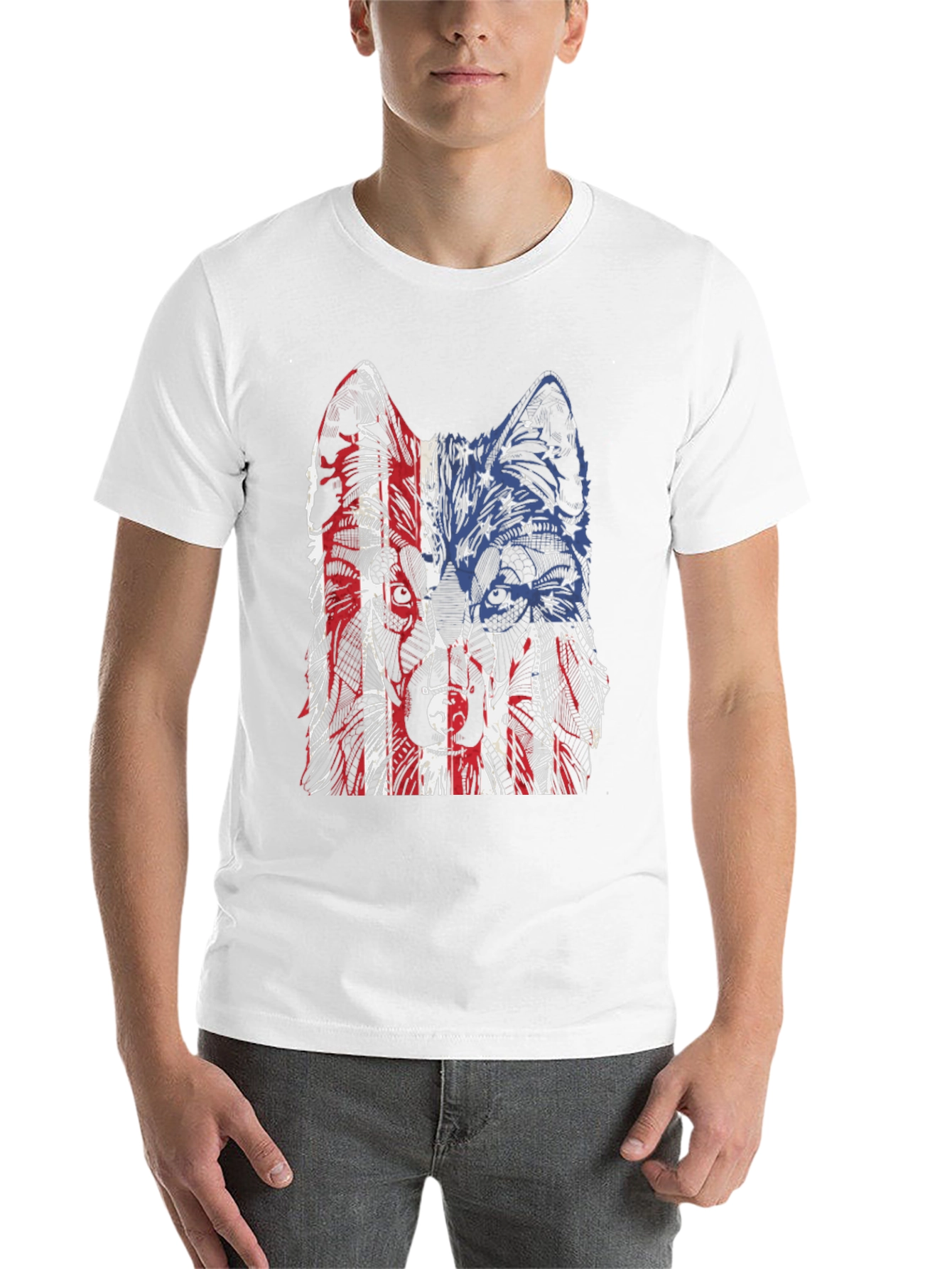 Black Patriotic Wolf Graphic Tee - Unisex Black T-Shirt view 14