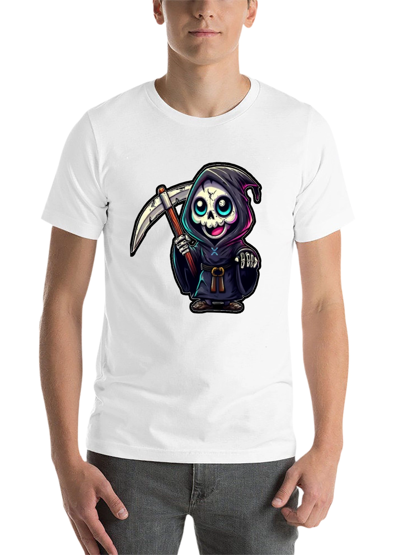 Black Grim Reaper Cartoon Graphic Tee view 14