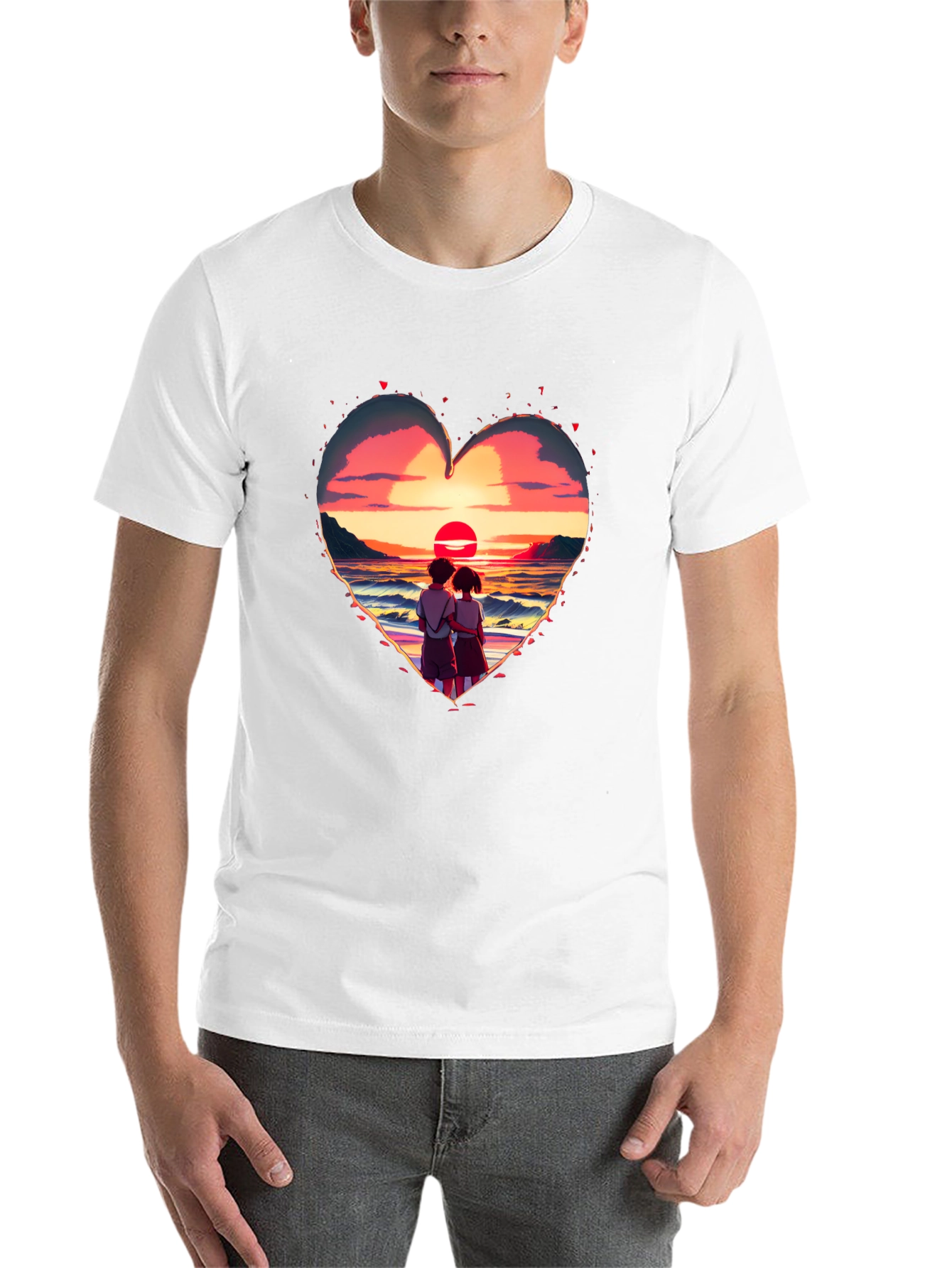 Black Sunset Lovers Heart Graphic Tee - Romantic Style view 14