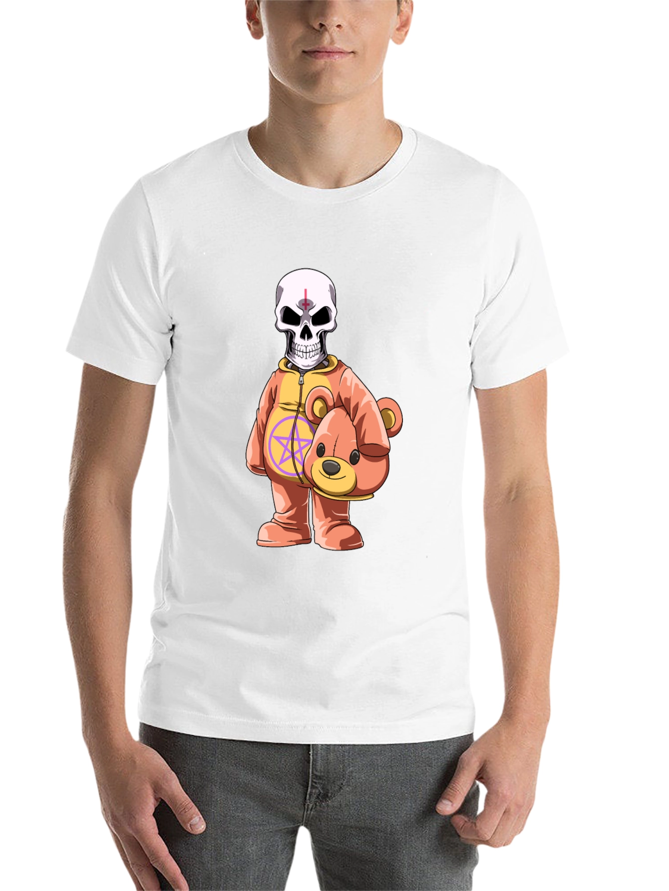 Black Skull Teddy Bear Graphic Tee - Edgy Novelty Shirt view 14