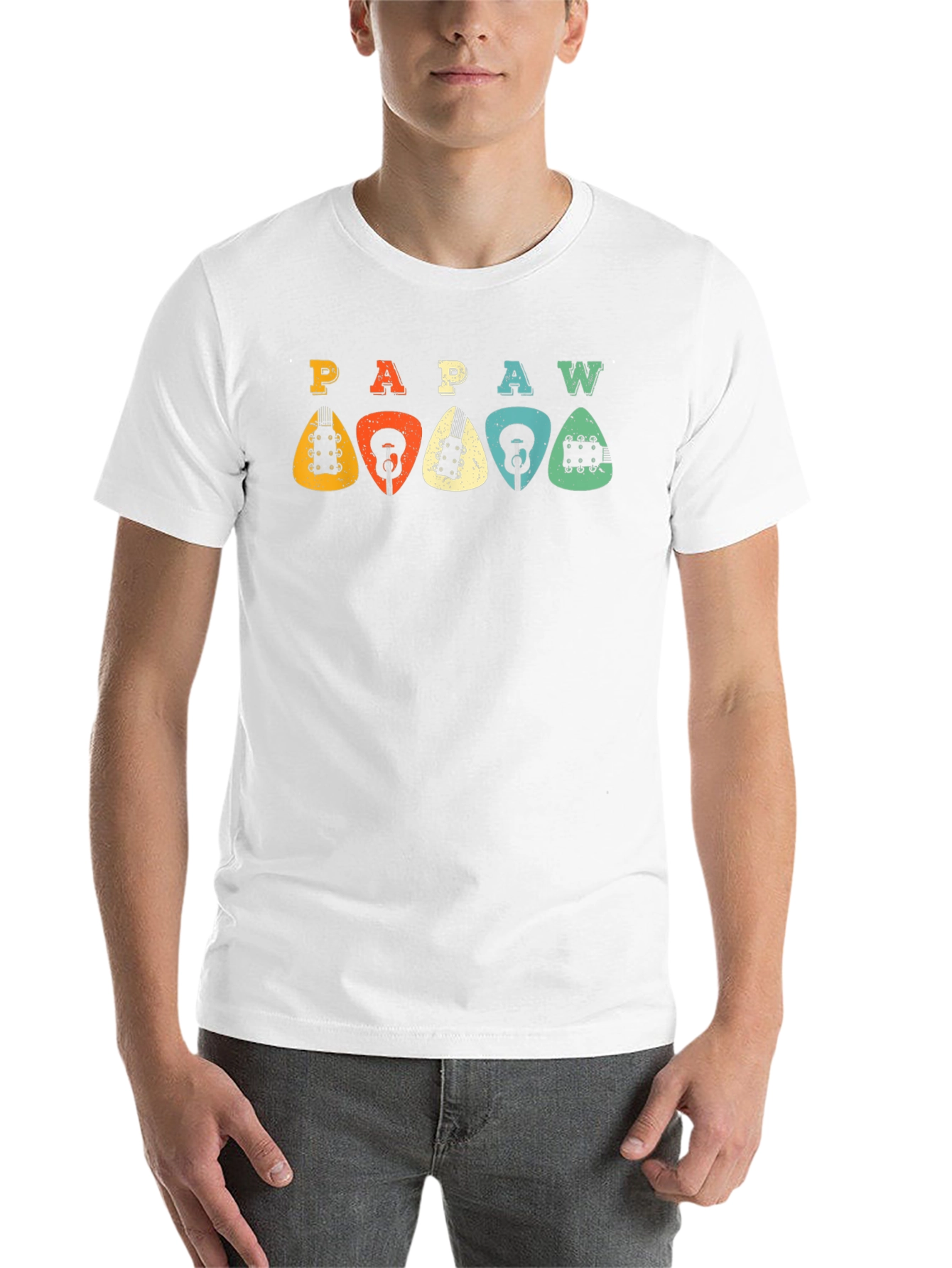 Black Retro PAPAW Guitar Pick T-Shirt view 14