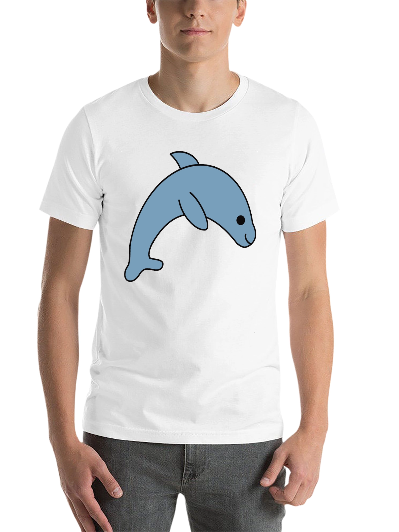 Black Cute Dolphin Graphic Tee - Black Cotton T-Shirt view 14