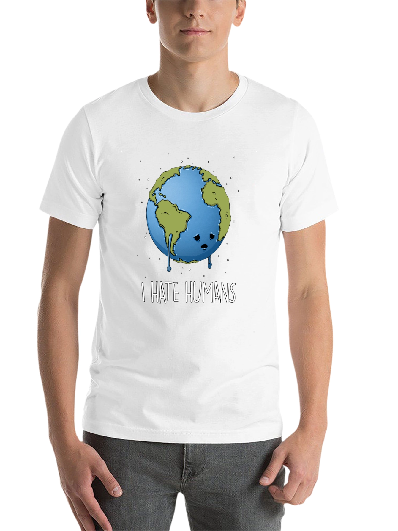 Black Sad Earth Graphic Tee - I Hate Humans - Black Cotton T-Shirt view 14