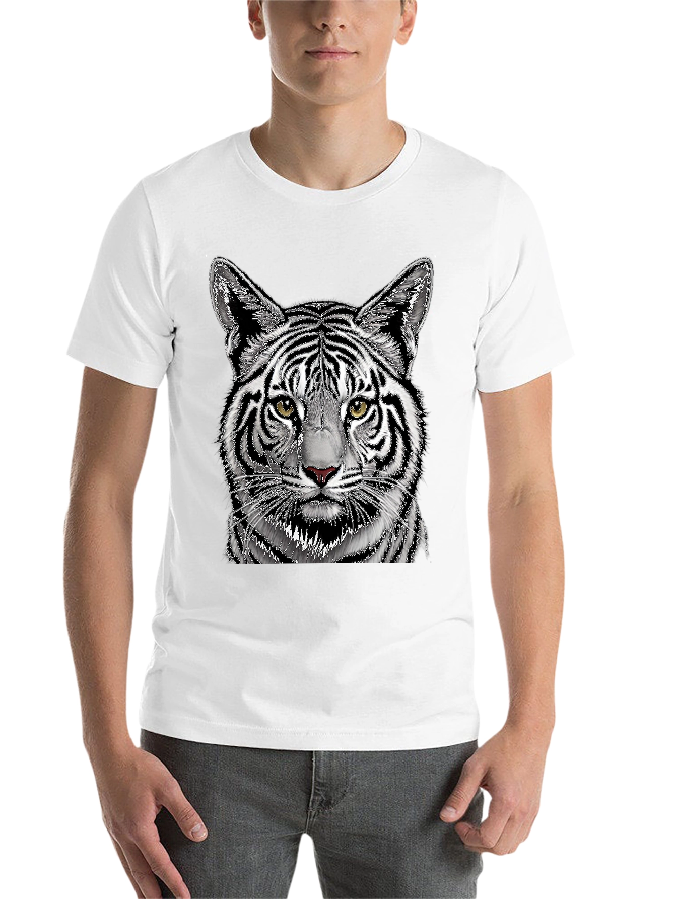 Black White Tiger Graphic Print Black T-Shirt view 14