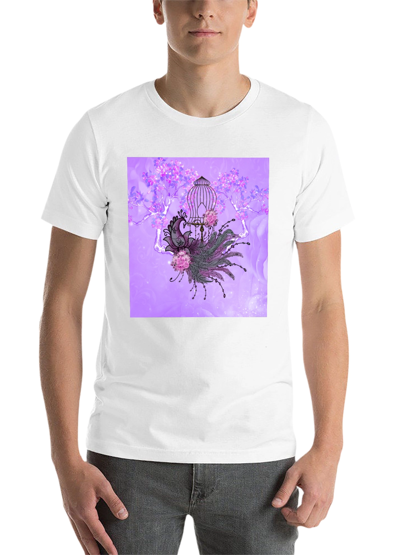Black Elegant Peacock Cage Graphic T-Shirt view 14