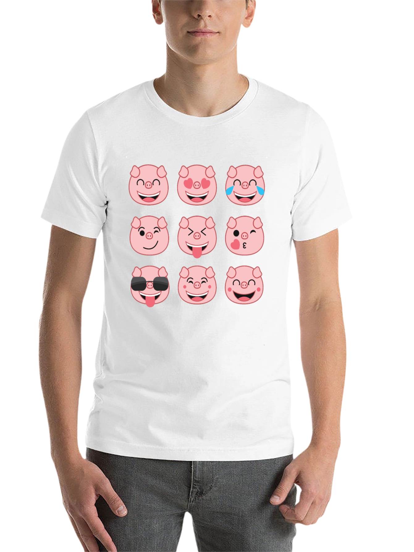 Black Pig Emoji T-Shirt - Black Cotton Crew Neck Tee view 14