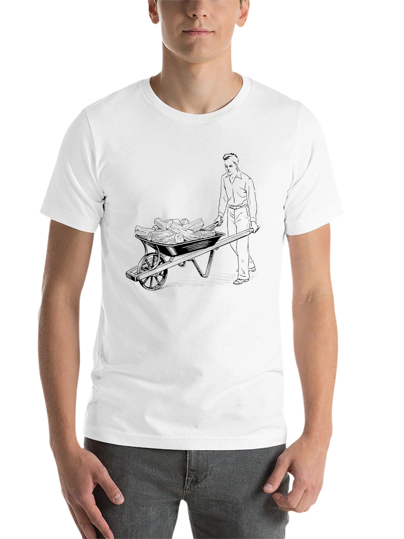 Black Men's Black Tee with Wheelbarrow Design view 14