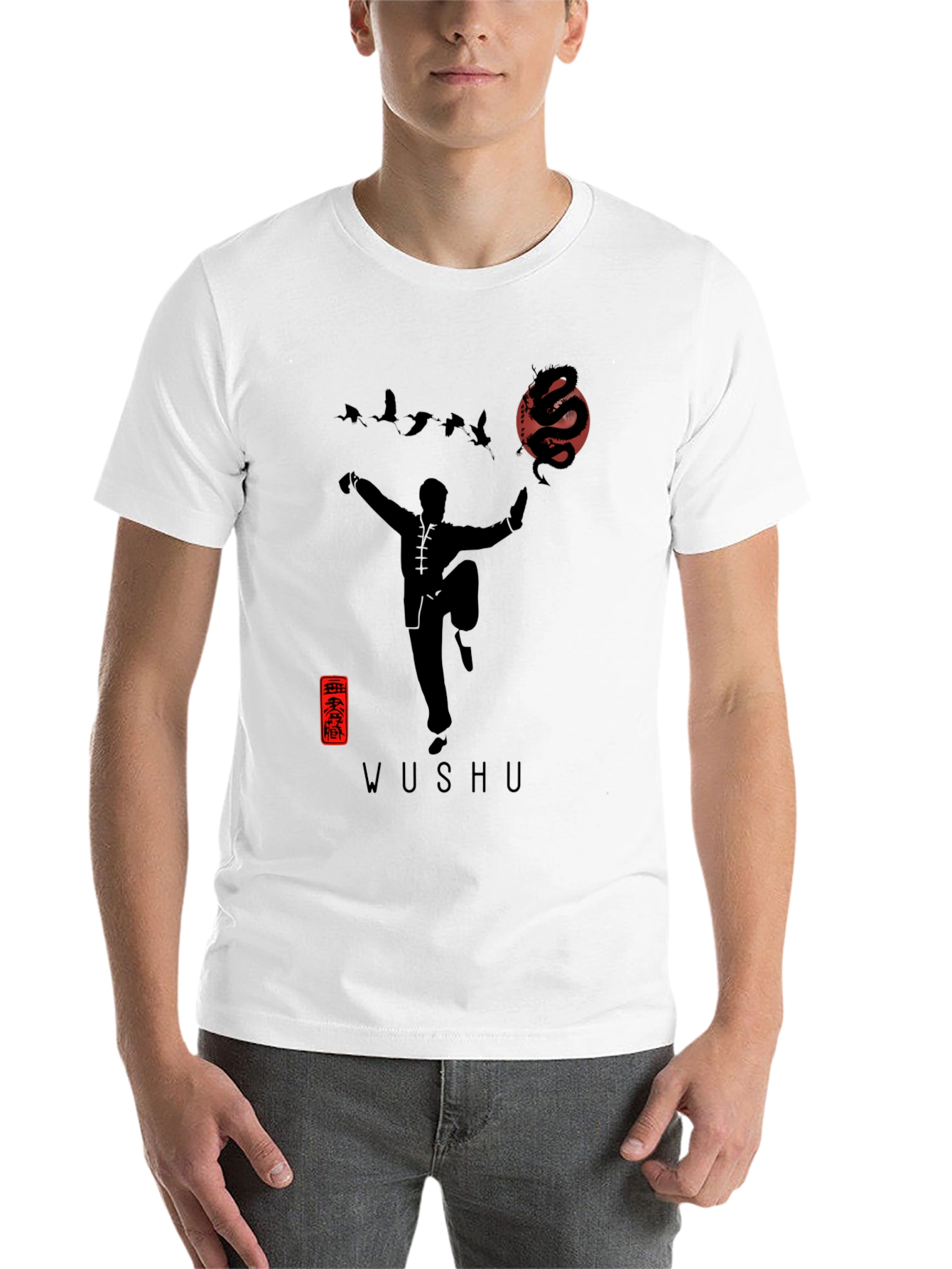 Wushu Martial Arts Dragon Graphic Black T-Shirt - 14