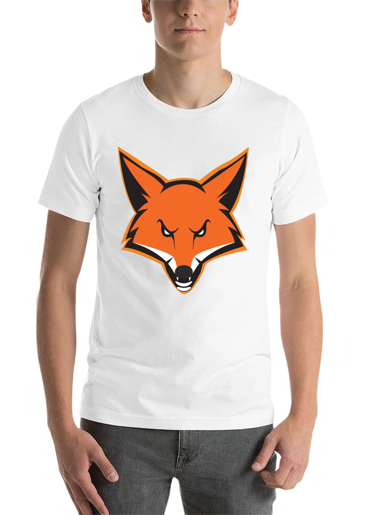 Black Men's Black T-Shirt with Bold Fox Graphic view 14