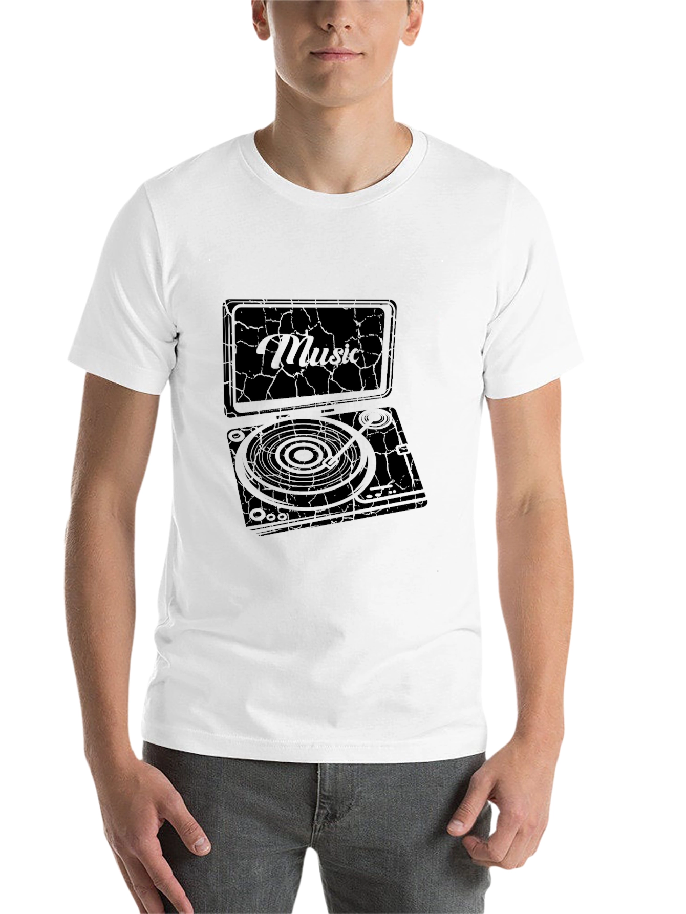 Black Vintage Music Turntable Graphic T-Shirt view 14