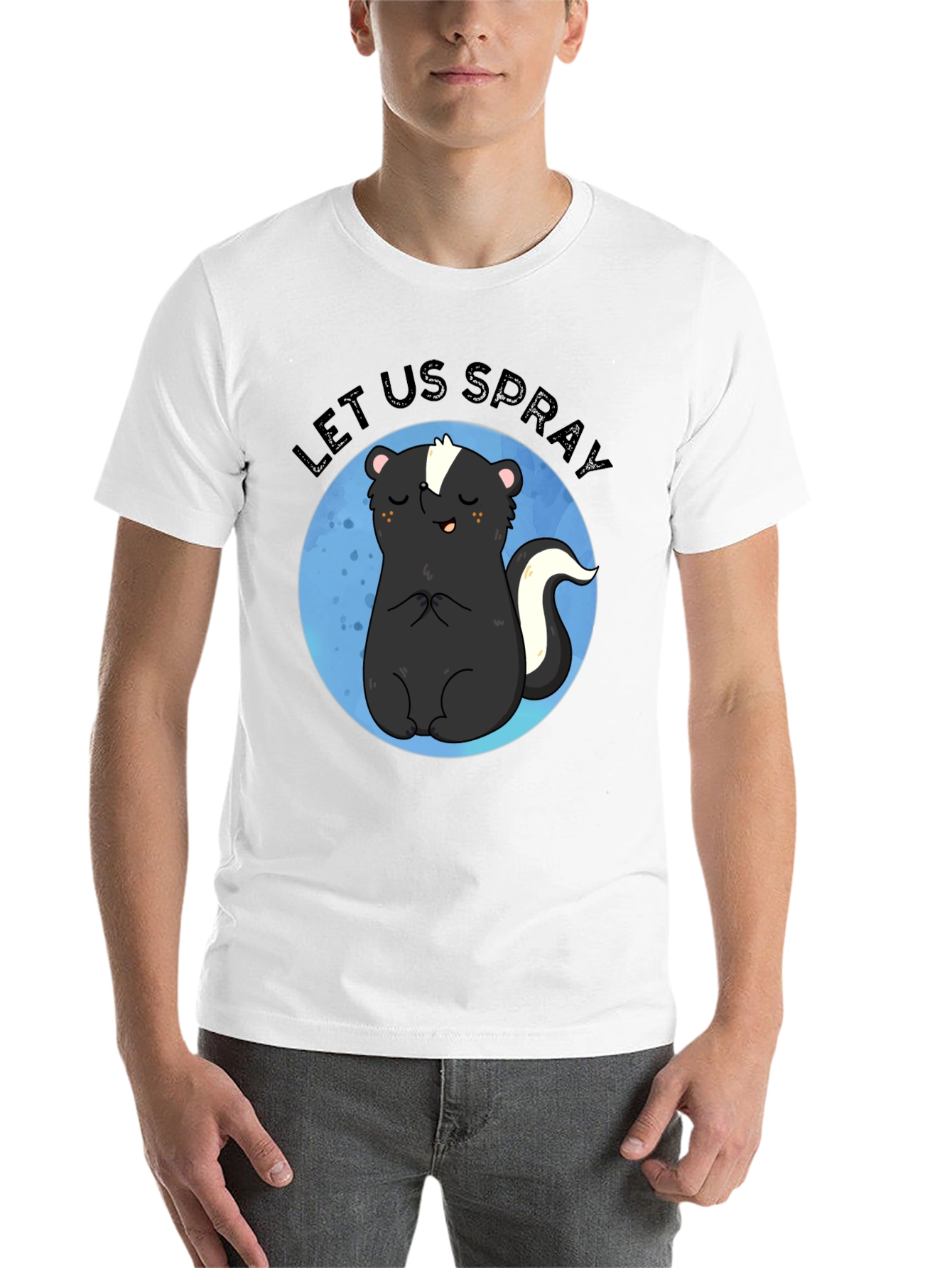 Black Let Us Spray Funny Skunk T-Shirt view 14