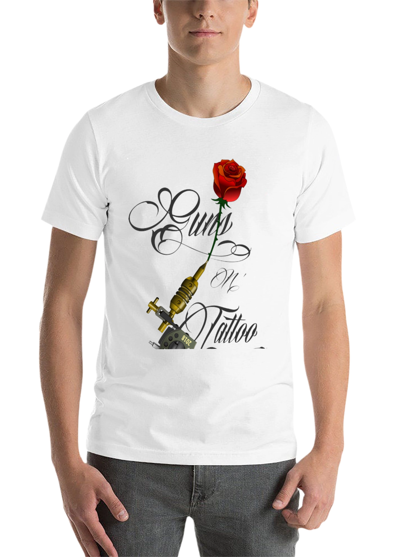 Guns Oil Tattoo Black T-Shirt with Rose and Tattoo Machine - 14