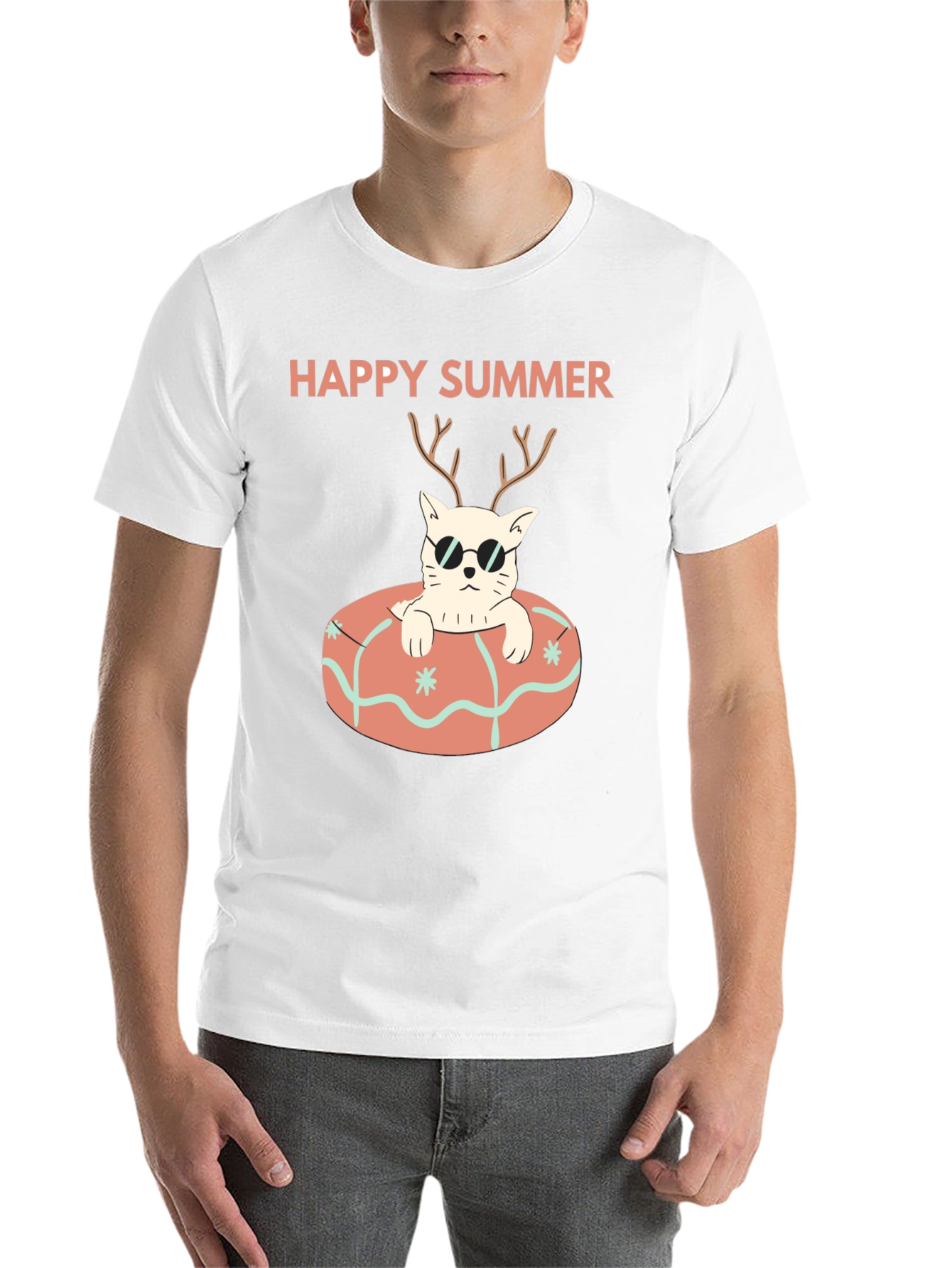 Black Happy Summer Cat T-Shirt - Black Graphic Tee view 14
