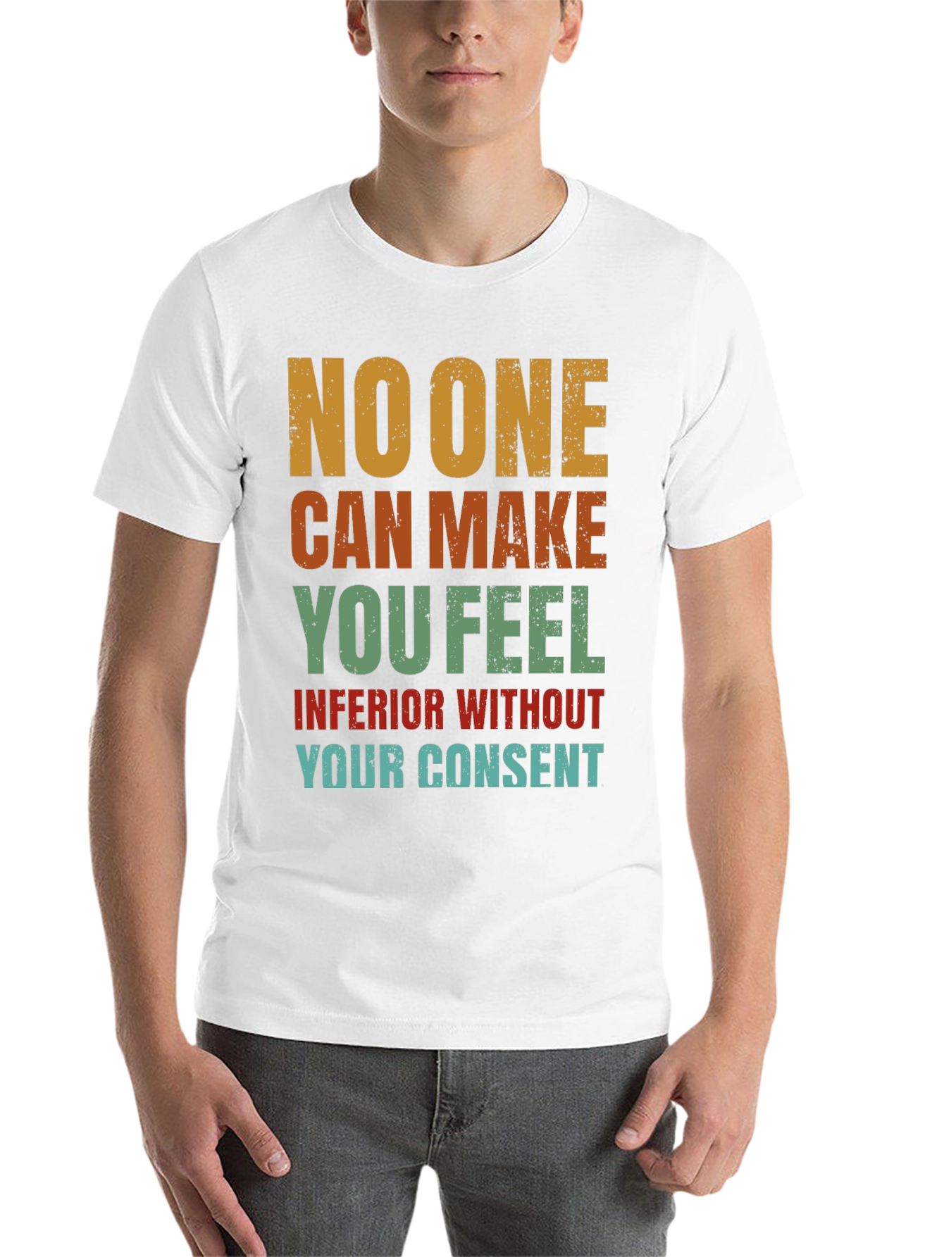 Black Inspirational T-Shirt: No One Can Make You Feel Inferior view 14