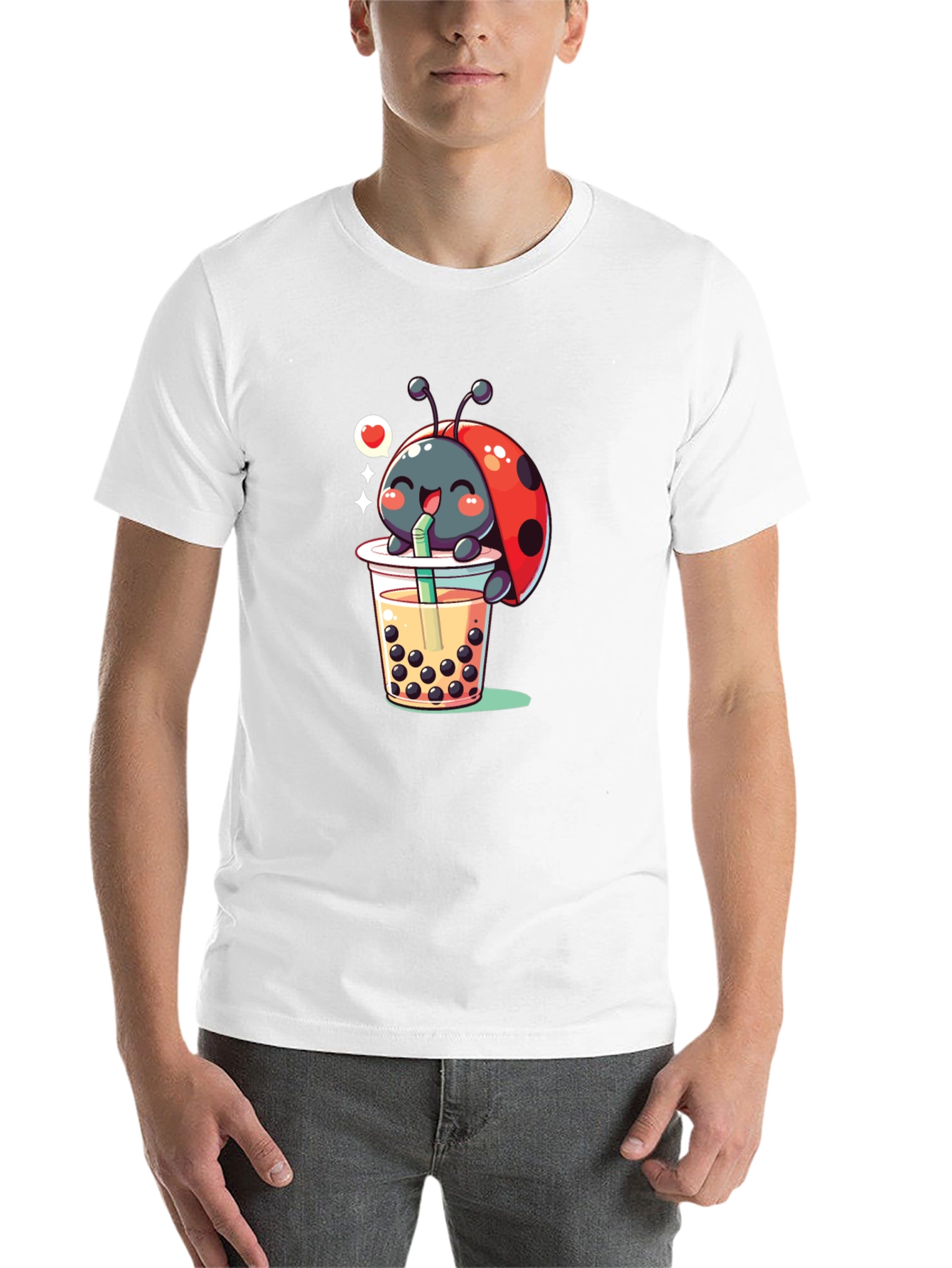 Black Ladybug Boba Tea Graphic Tee - Black Cotton T-Shirt view 14
