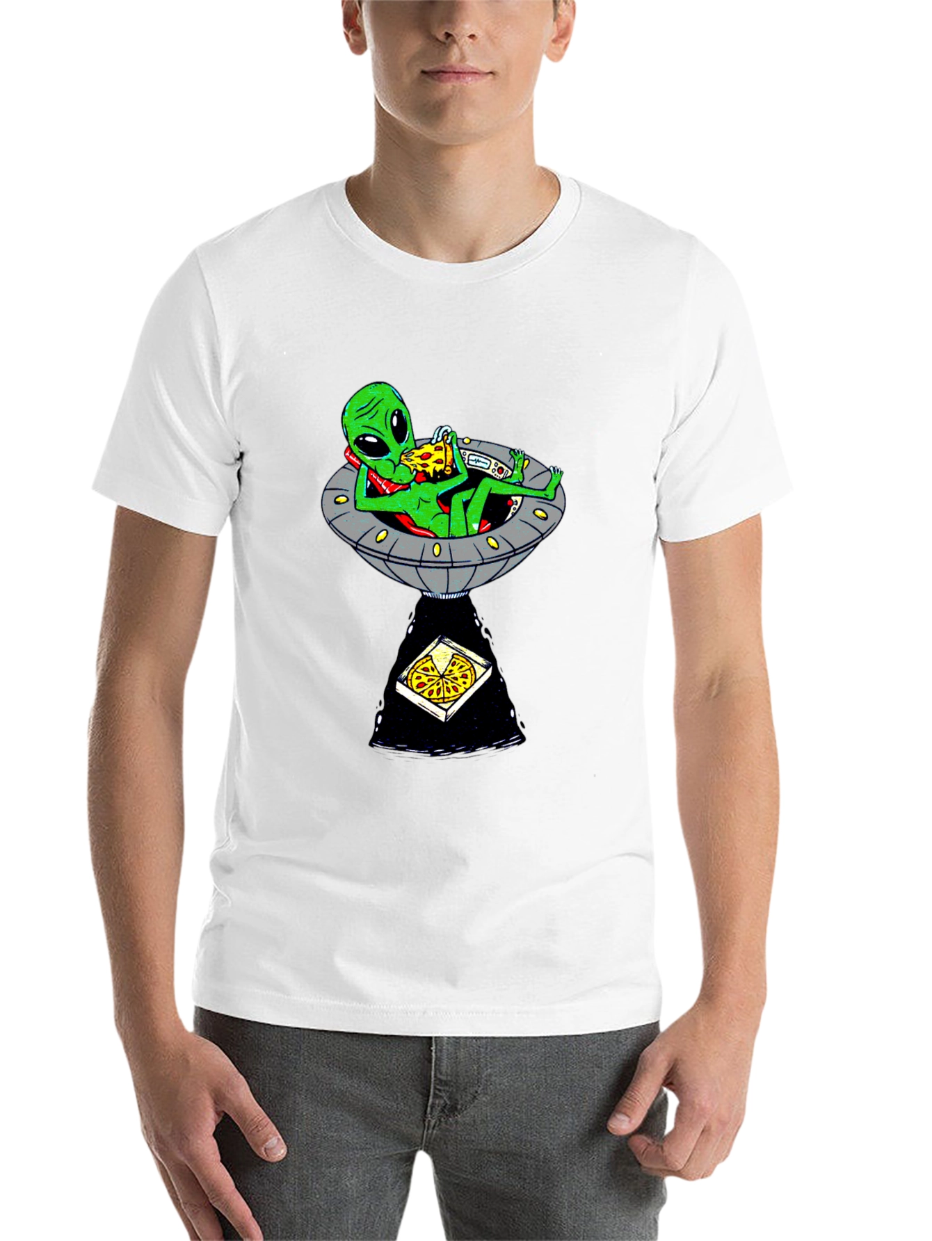 Black Alien Pizza UFO Graphic Tee - Black Cotton T-Shirt view 14