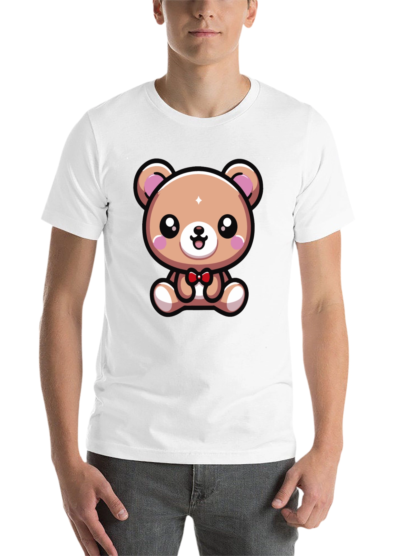 Black Cute Cartoon Bear Graphic Tee - Black view 14
