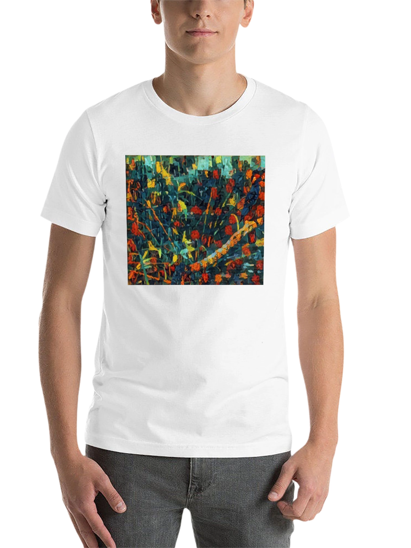 Black Abstract Floral Print Black T-Shirt view 14