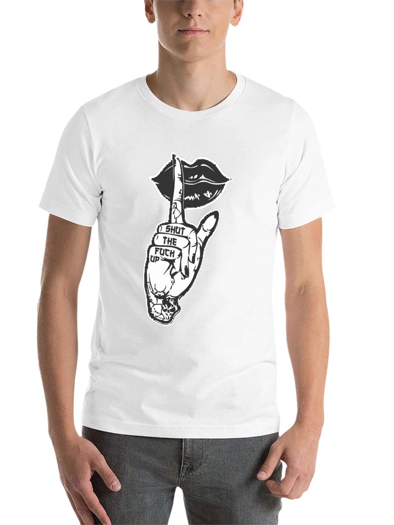 Black Shut Up Graphic Tee - Black Crew Neck T-Shirt view 14