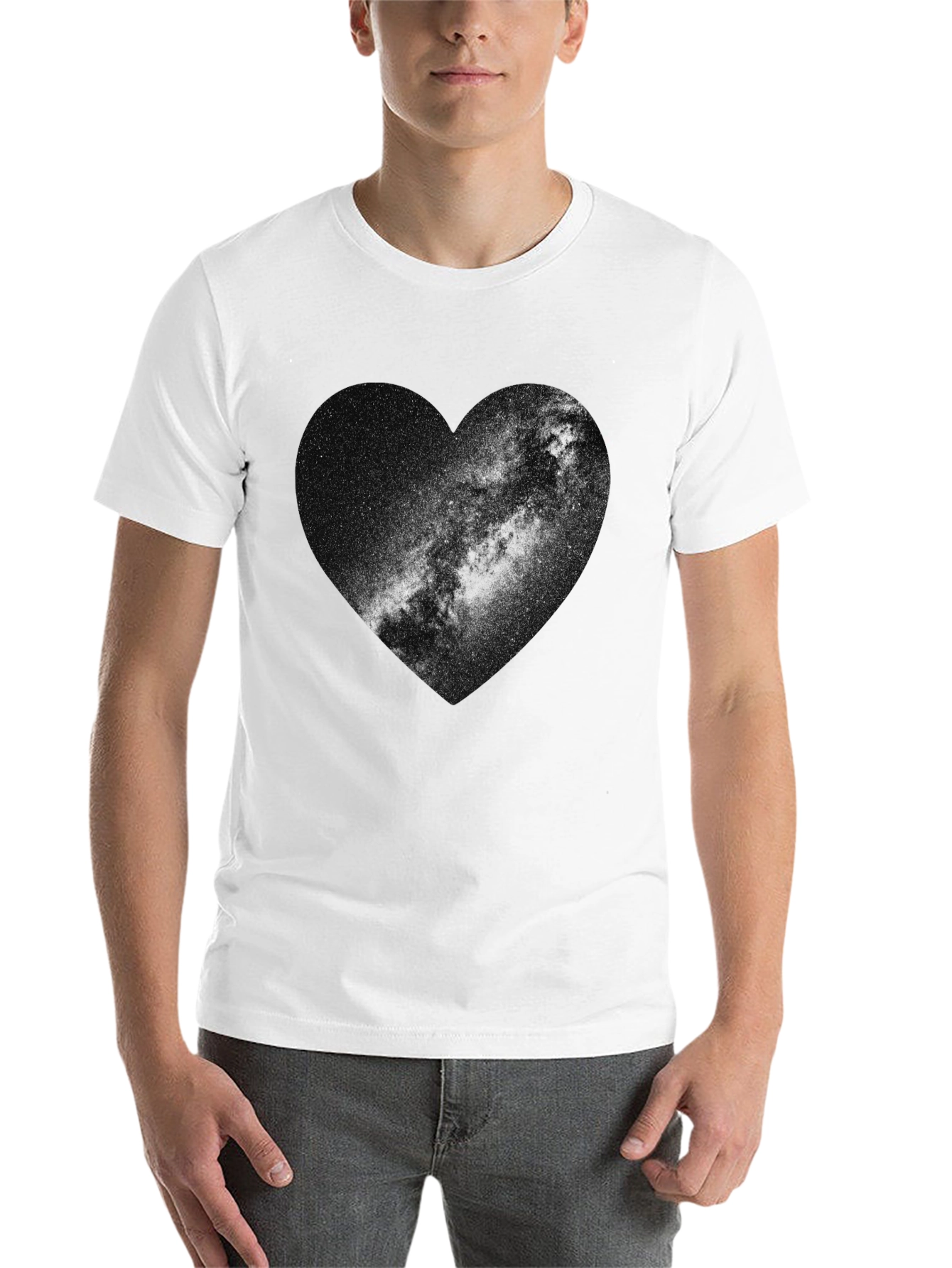 Black Galaxy Heart Graphic Tee - Stylish Black Cotton T-Shirt view 14