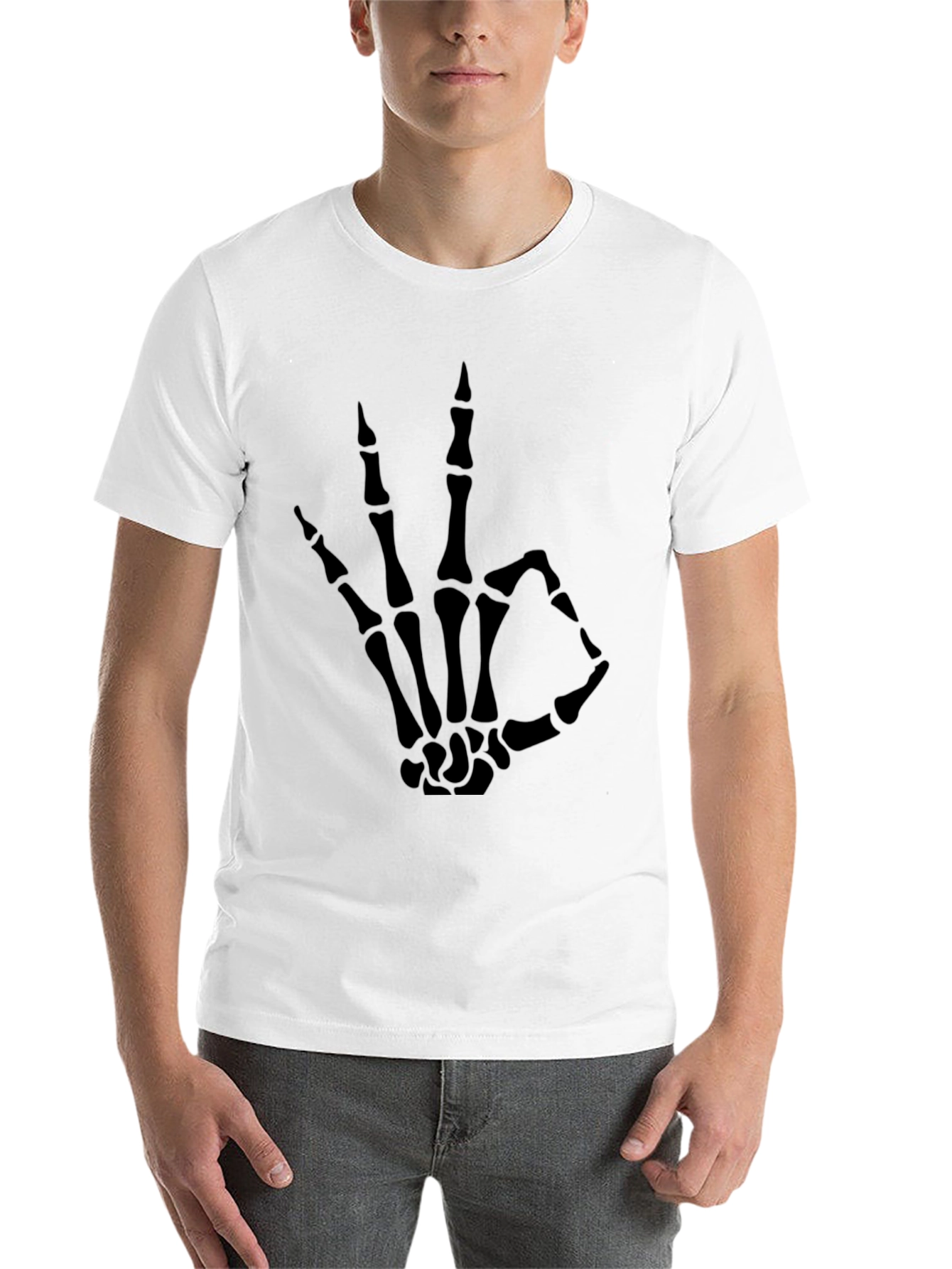 Black Skeleton Hand OK Sign Graphic Tee - Black view 14