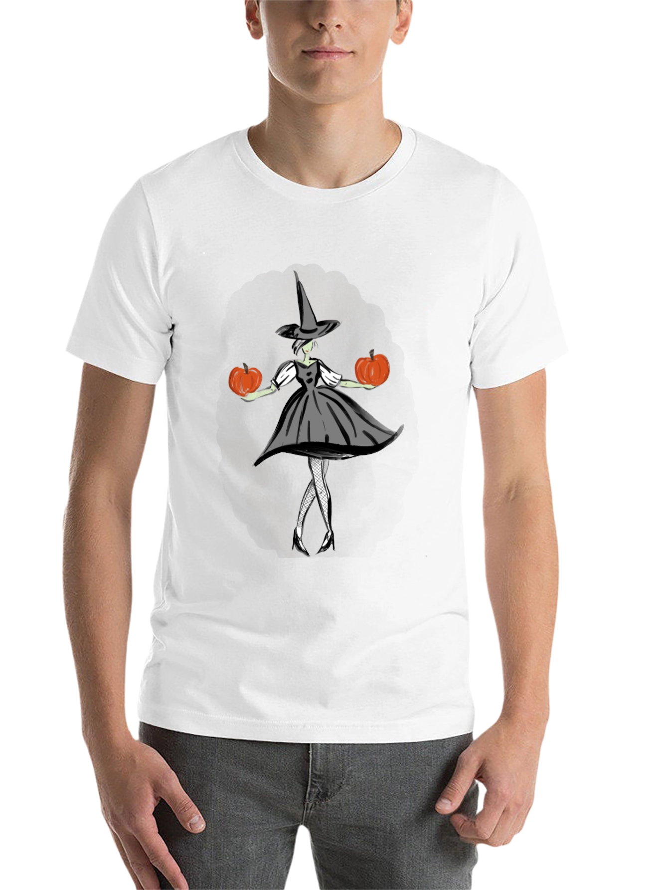 Black Halloween Witch T-Shirt - Pumpkin Design view 14