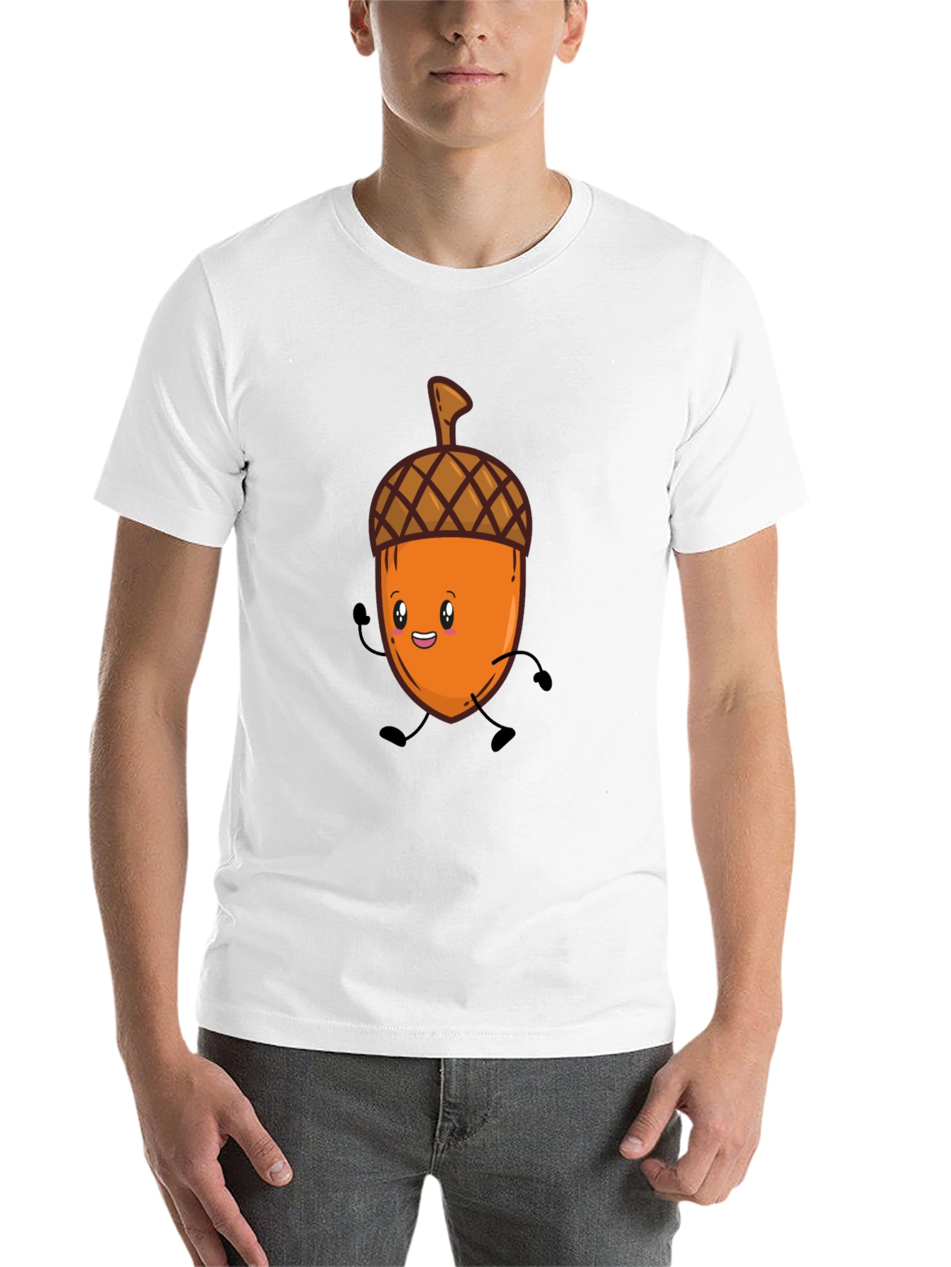 Black Cute Cartoon Acorn T-Shirt - Black, Unisex view 14