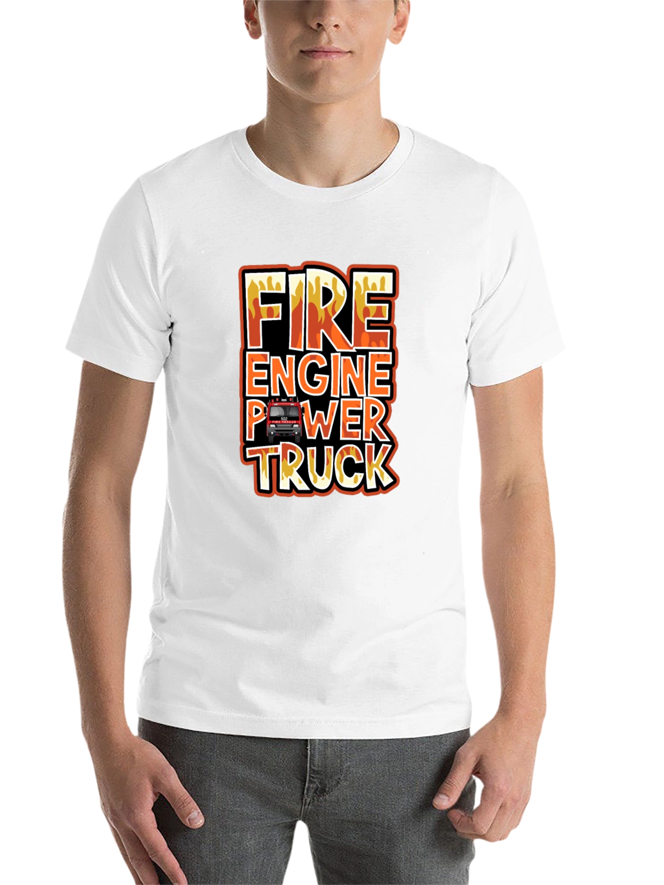 Black Fire Engine Power Truck Graphic T-Shirt view 14