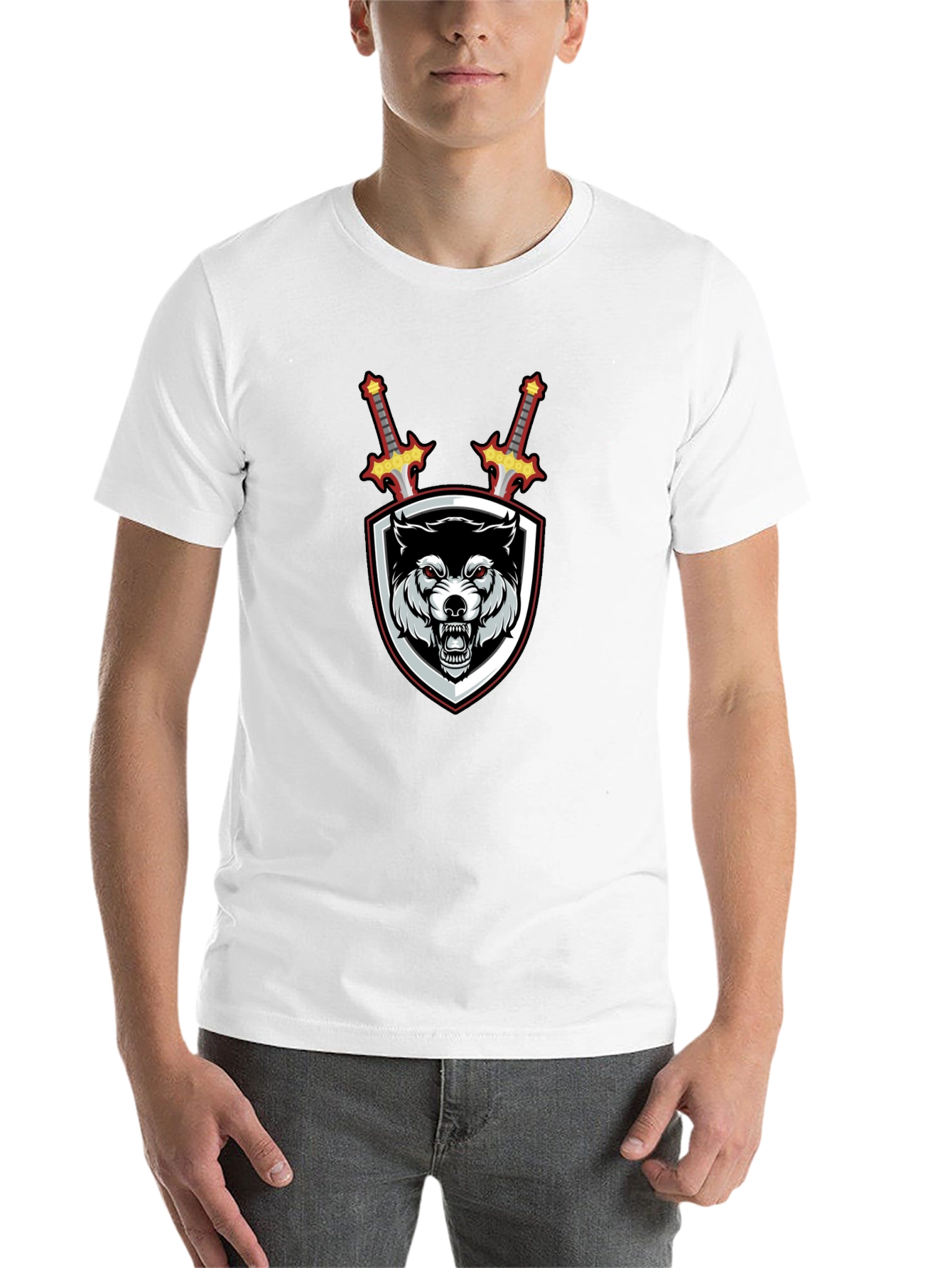 Black Wolf Crest Sword Graphic T-Shirt - Black view 14