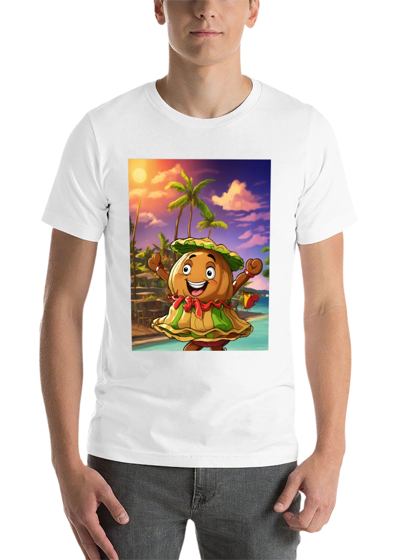 Black Tropical Cartoon Print Black T-Shirt view 14