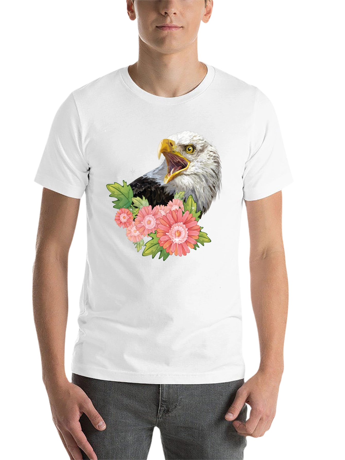 Black Eagle and Floral Graphic Print T-Shirt view 14